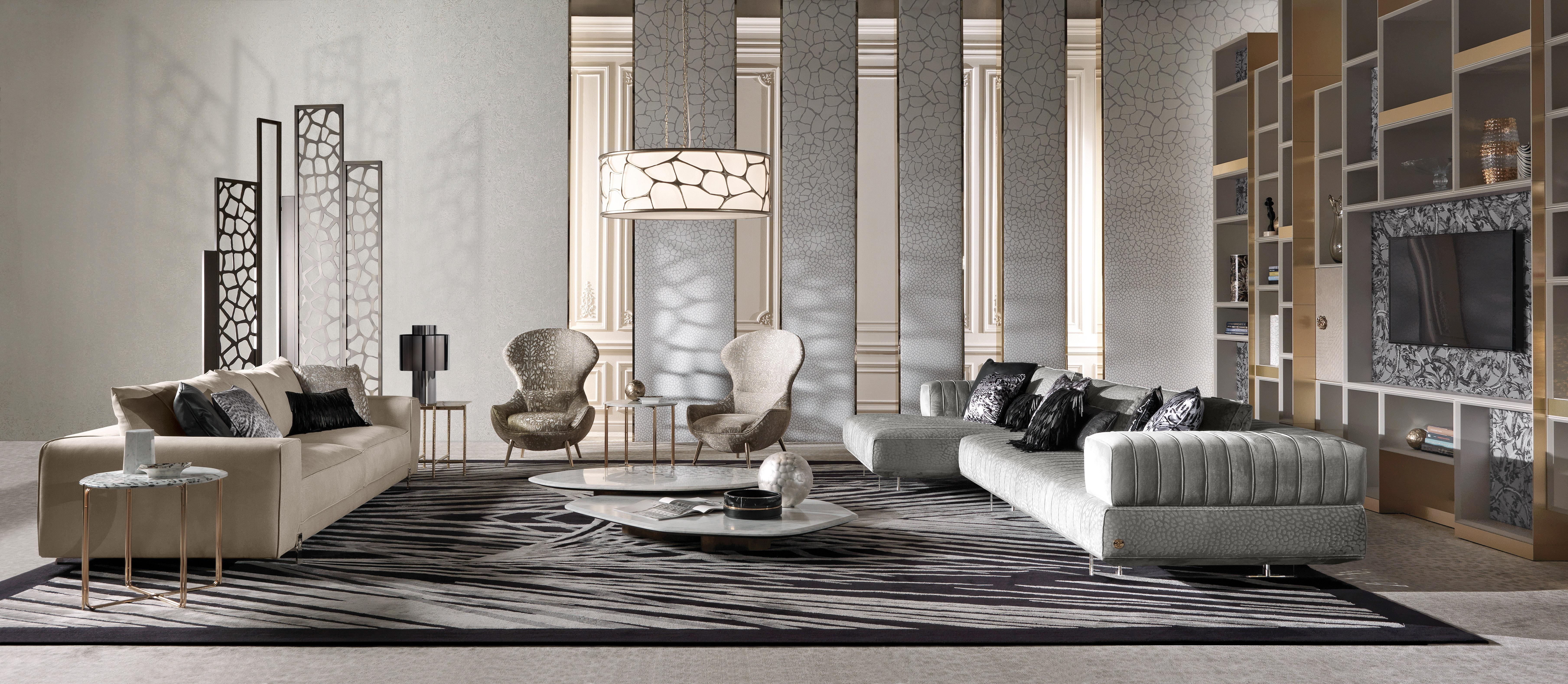 Contemporary 21st Century Ragali Central Table with Marble by Roberto Cavalli Home Interiors For Sale