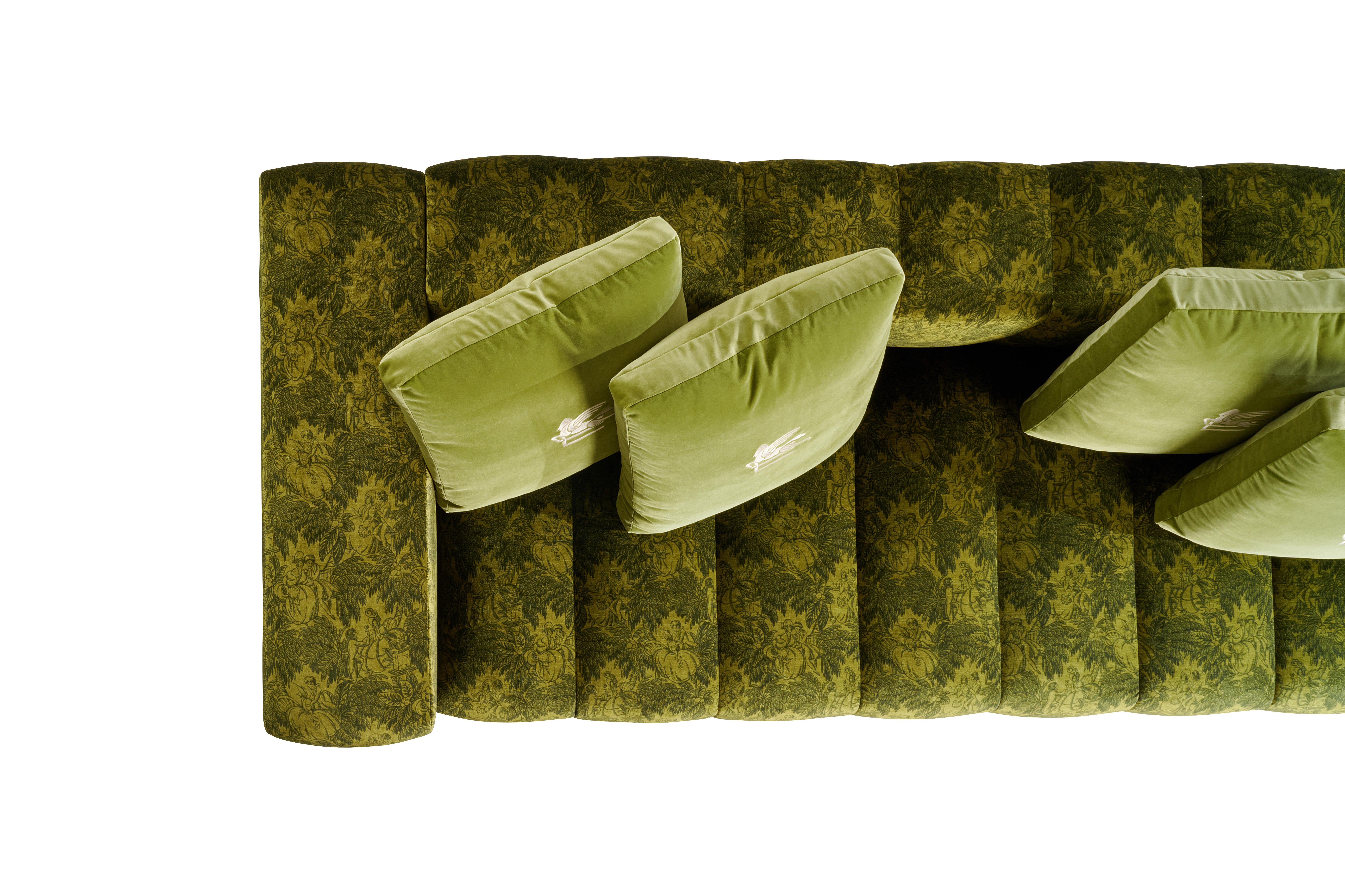 Italian 21st Century Ratio Sofa in Green Velvet by Etro Home Interiors For Sale