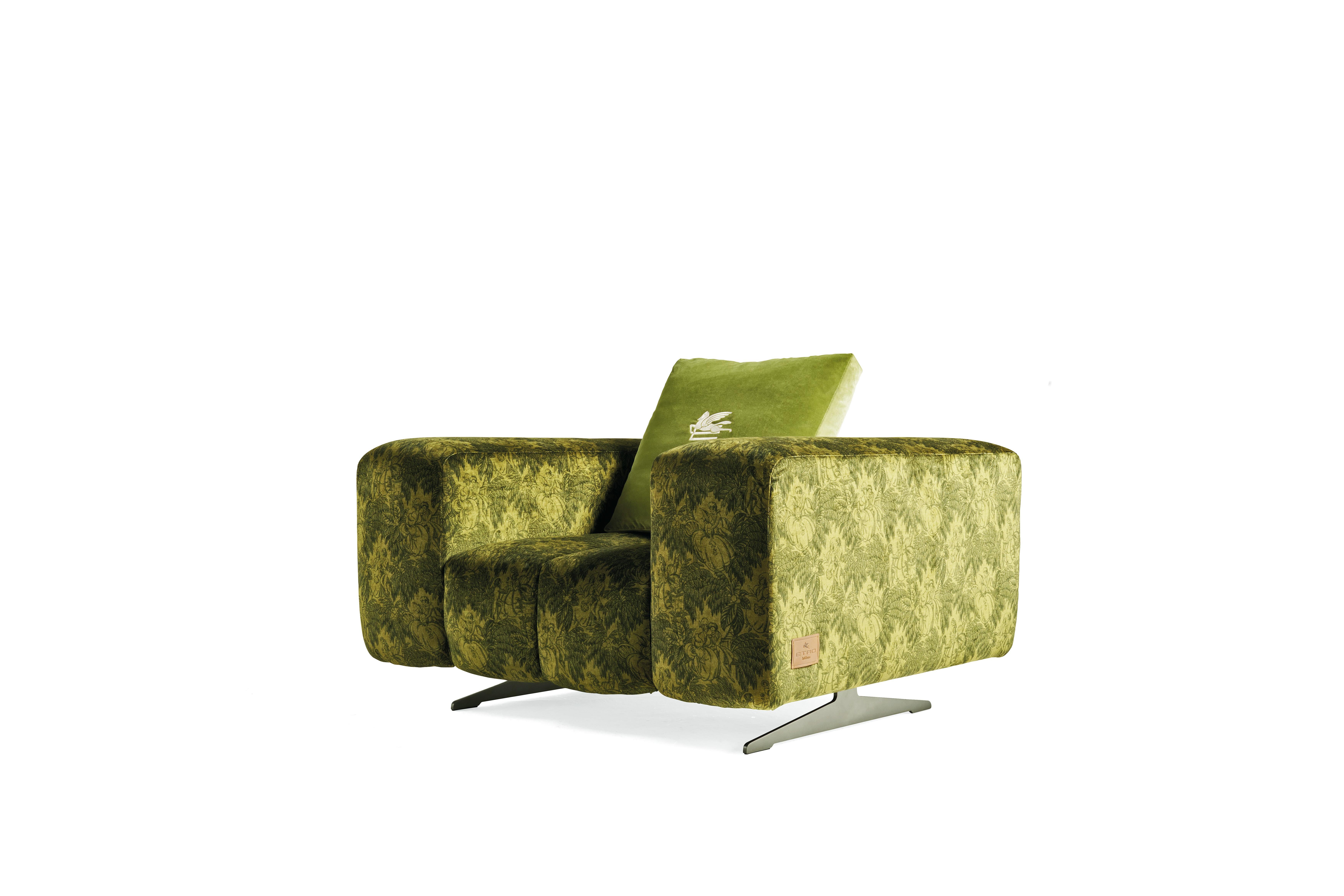 Modern 21st Century Ratio Up Armchair in Green Velvet by Etro Home Interiors For Sale