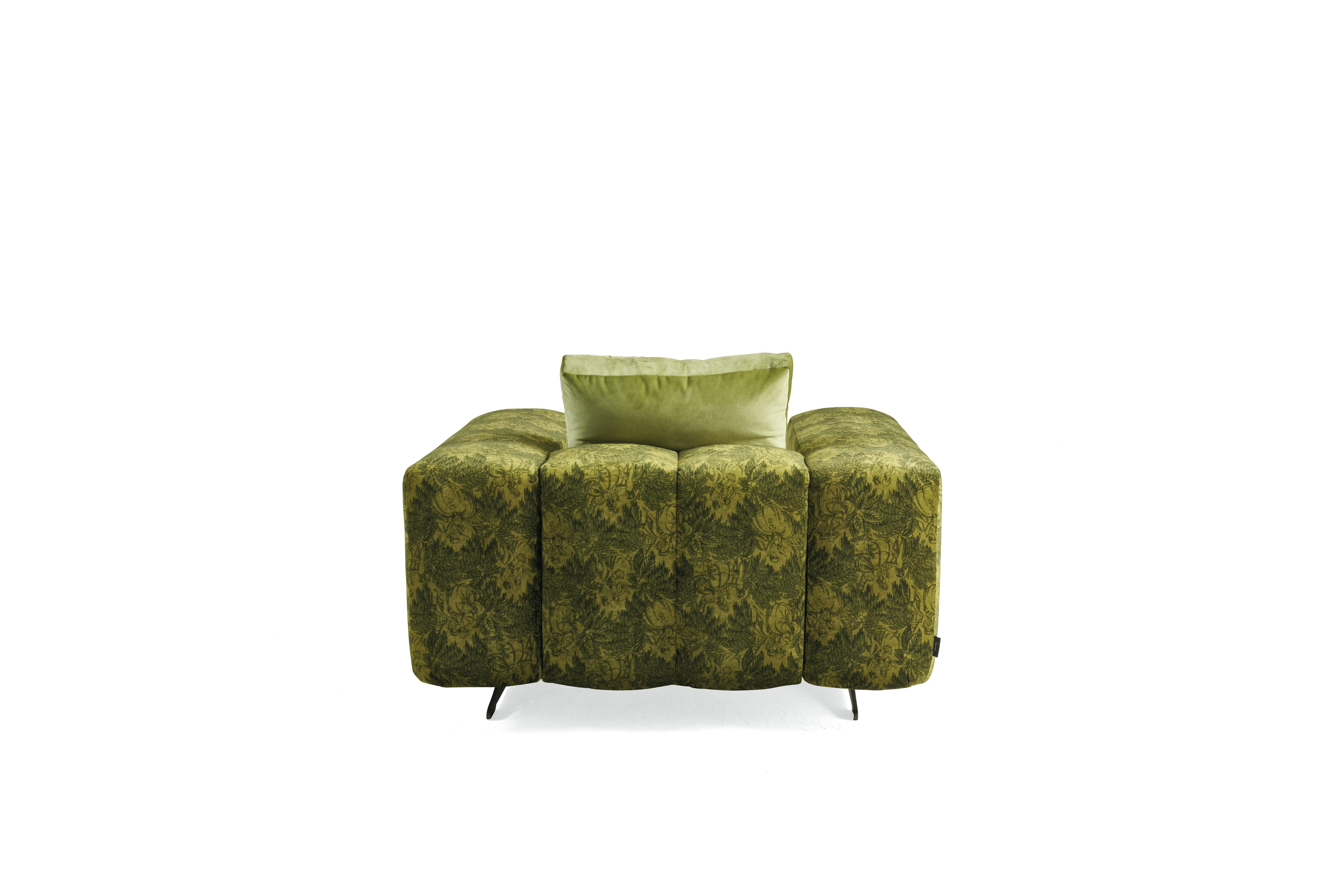 Contemporary 21st Century Ratio Up Armchair in Green Velvet by Etro Home Interiors For Sale