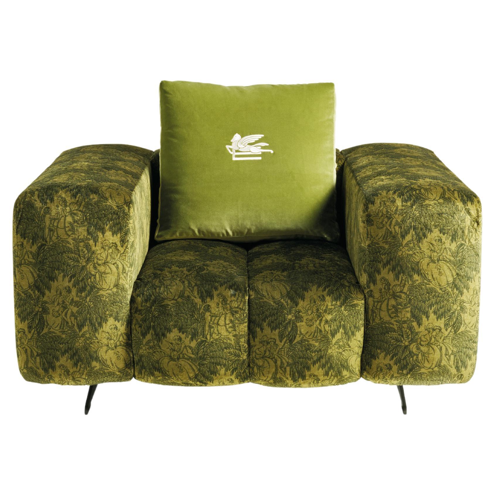 21st Century Ratio Up Armchair in Green Velvet by Etro Home Interiors For Sale