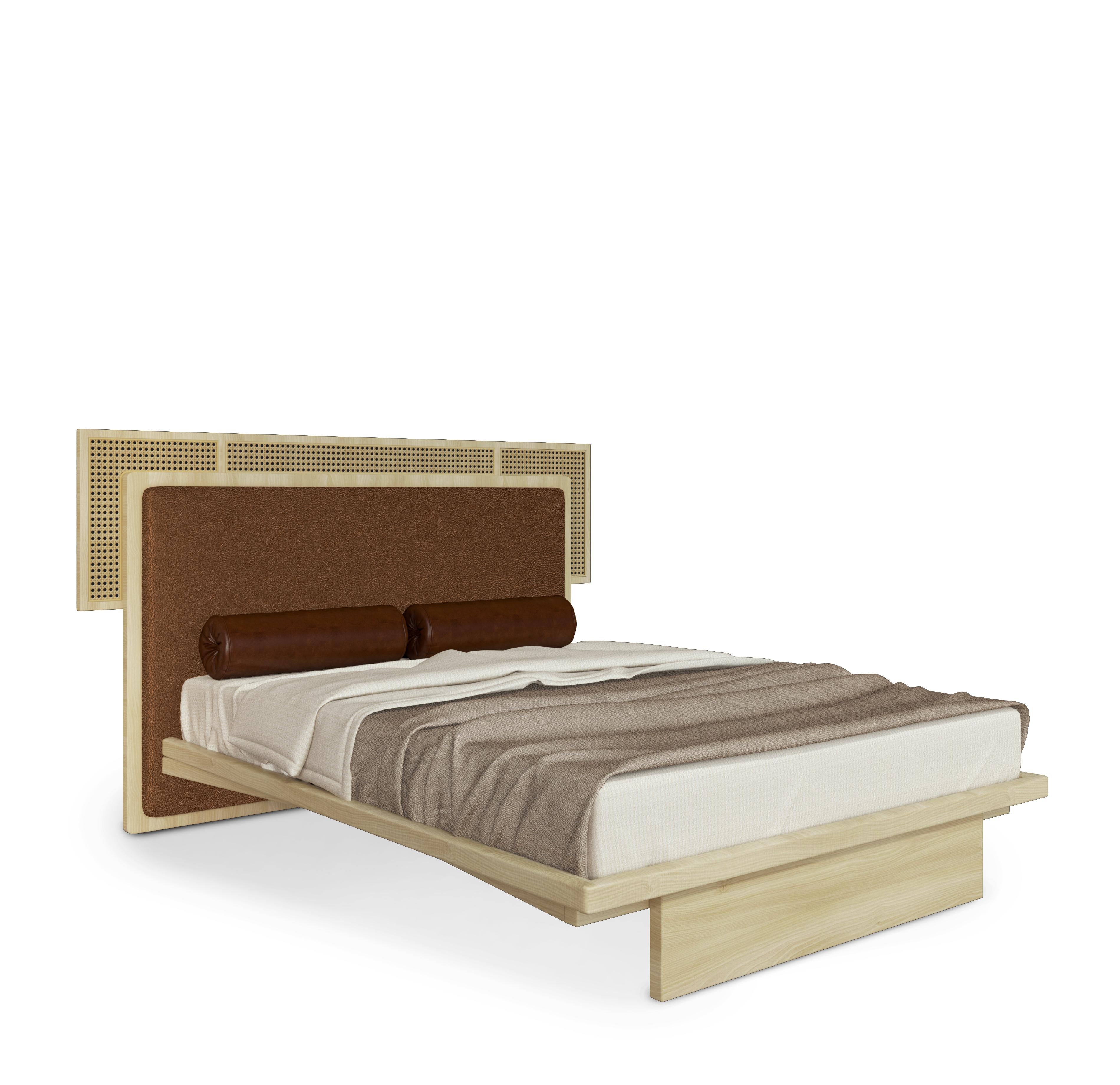 westport beige fabric upholstery and wood queen size bed frame