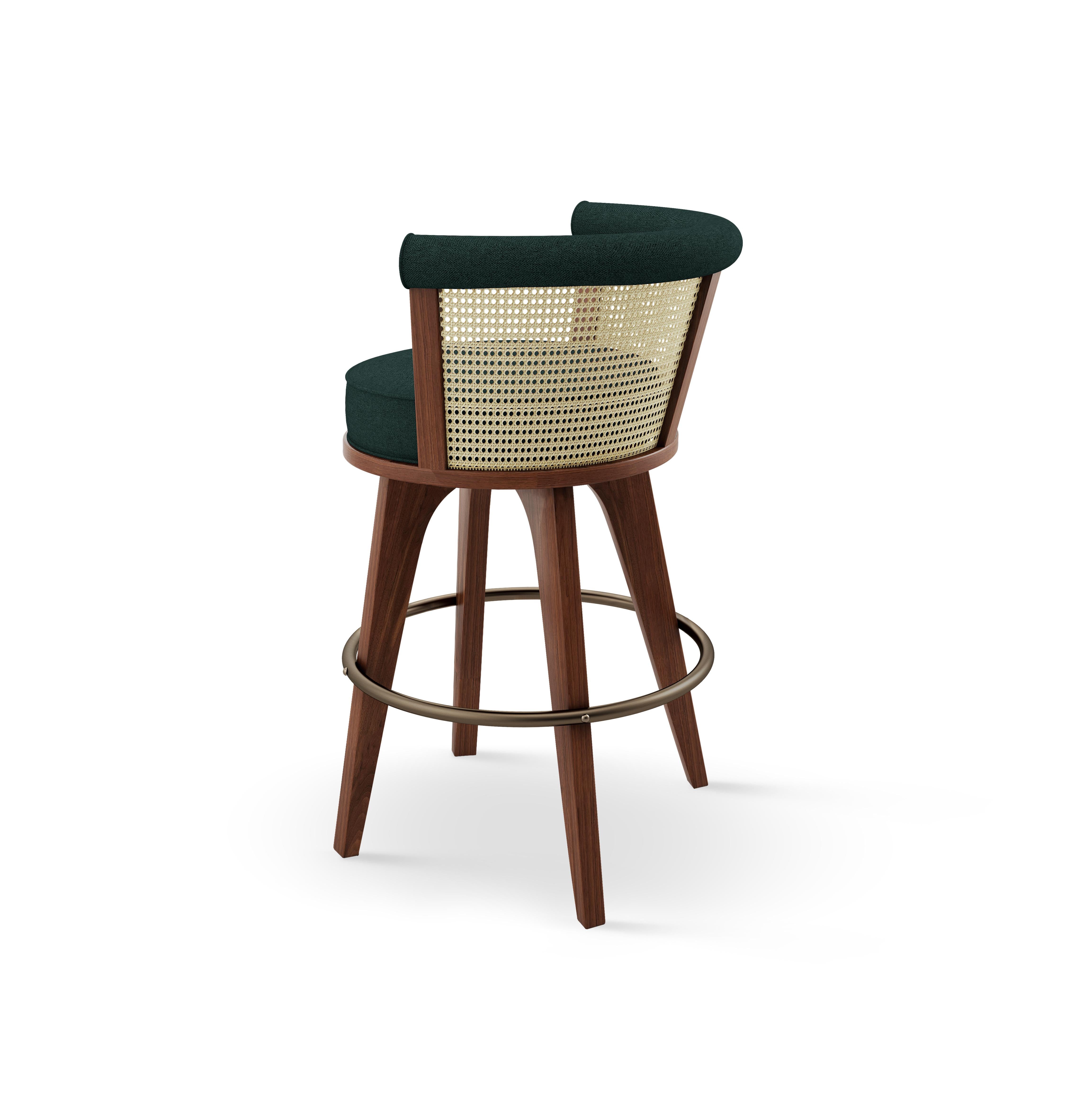 21st Century Rattan George Bar Chair Walnut Wood Linen In New Condition For Sale In RIO TINTO, PT