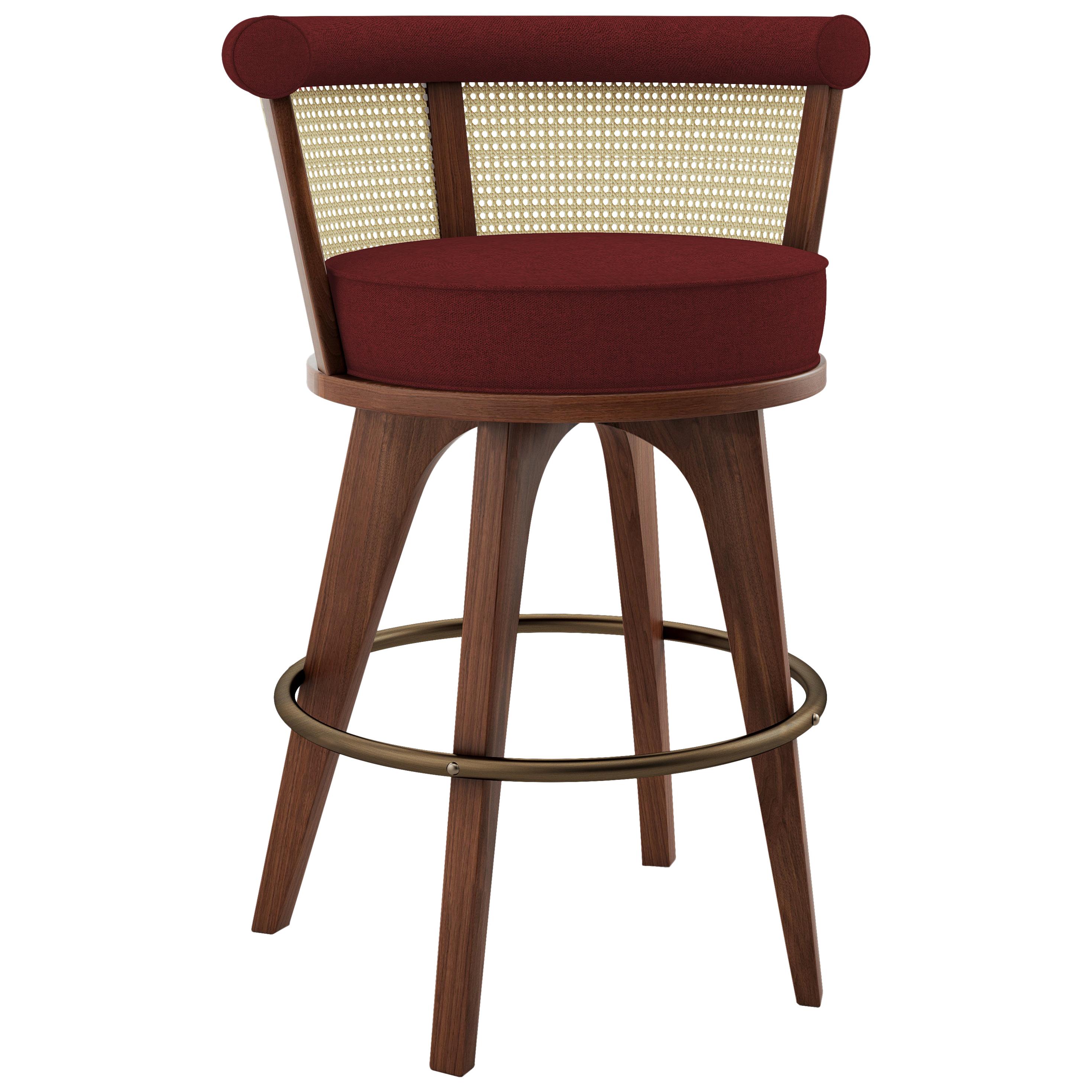 21st Century Rattan George Bar Chair Walnut Wood Linen