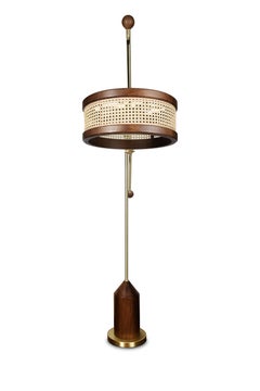 21st Century Rattan Hamilton Floor Lamp Walnut Wood Brass