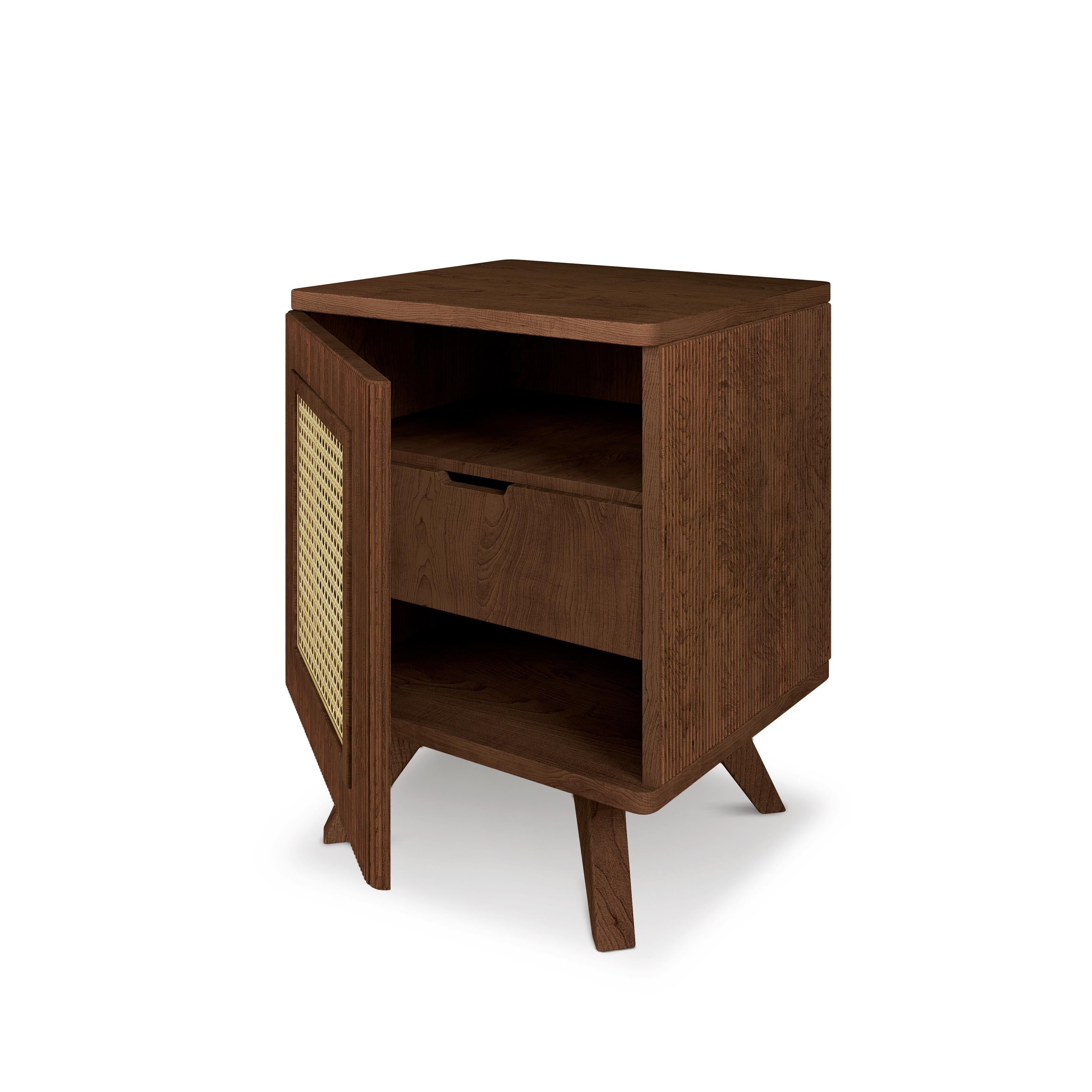 Portuguese 21st Century Rattan Harrison Nightstand Walnut Wood For Sale