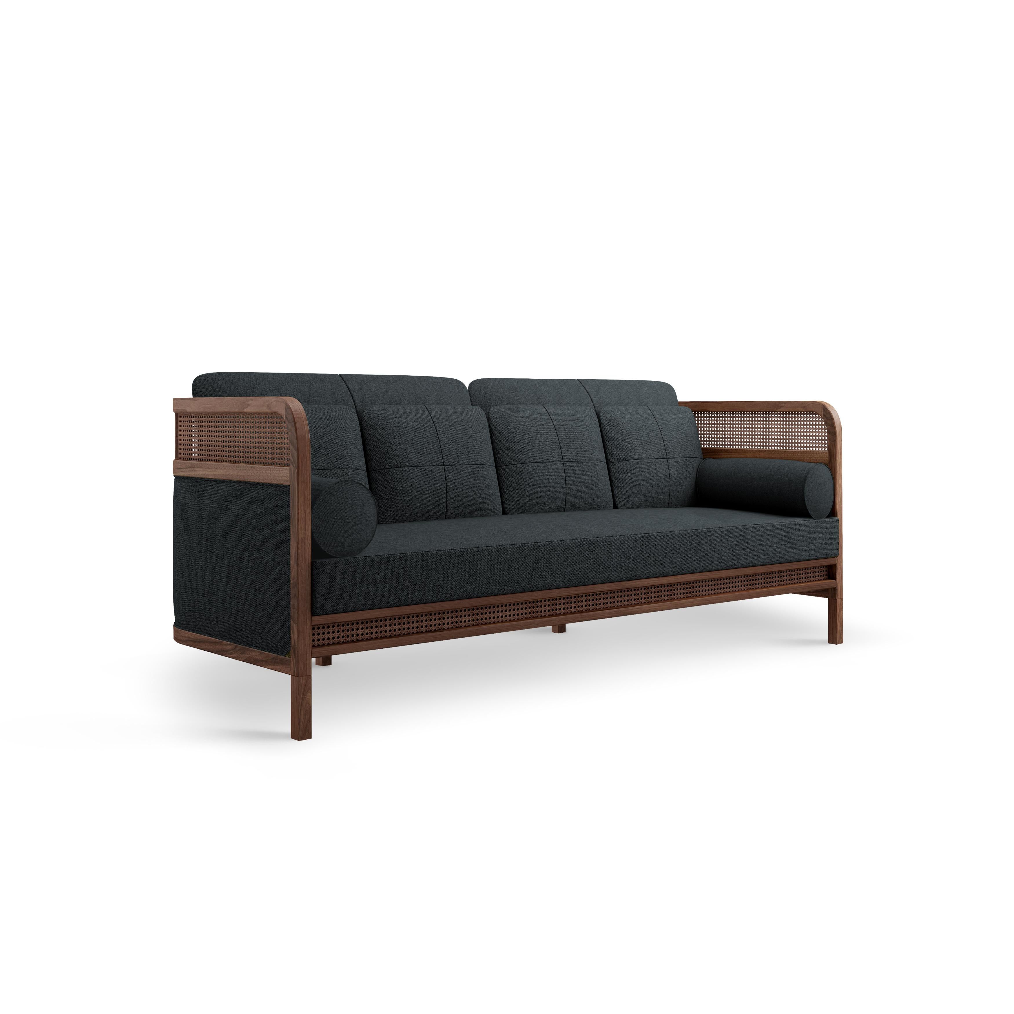 21st Century Rattan Walnut Wood Crockford Sofa Linen For Sale at