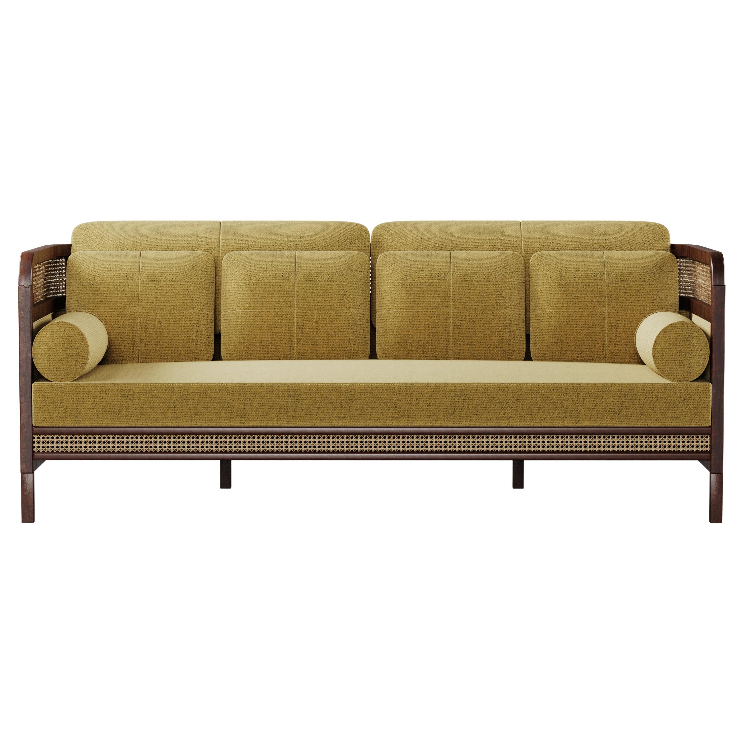 21st Century Rattan Walnut Wood Crockford Sofa Made in Portugal by Wood Tailors