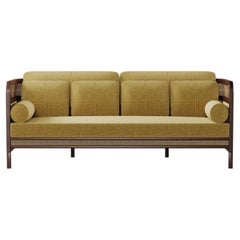 21st Century Rattan Walnut Wood Crockford Sofa Made in Portugal by Wood Tailors