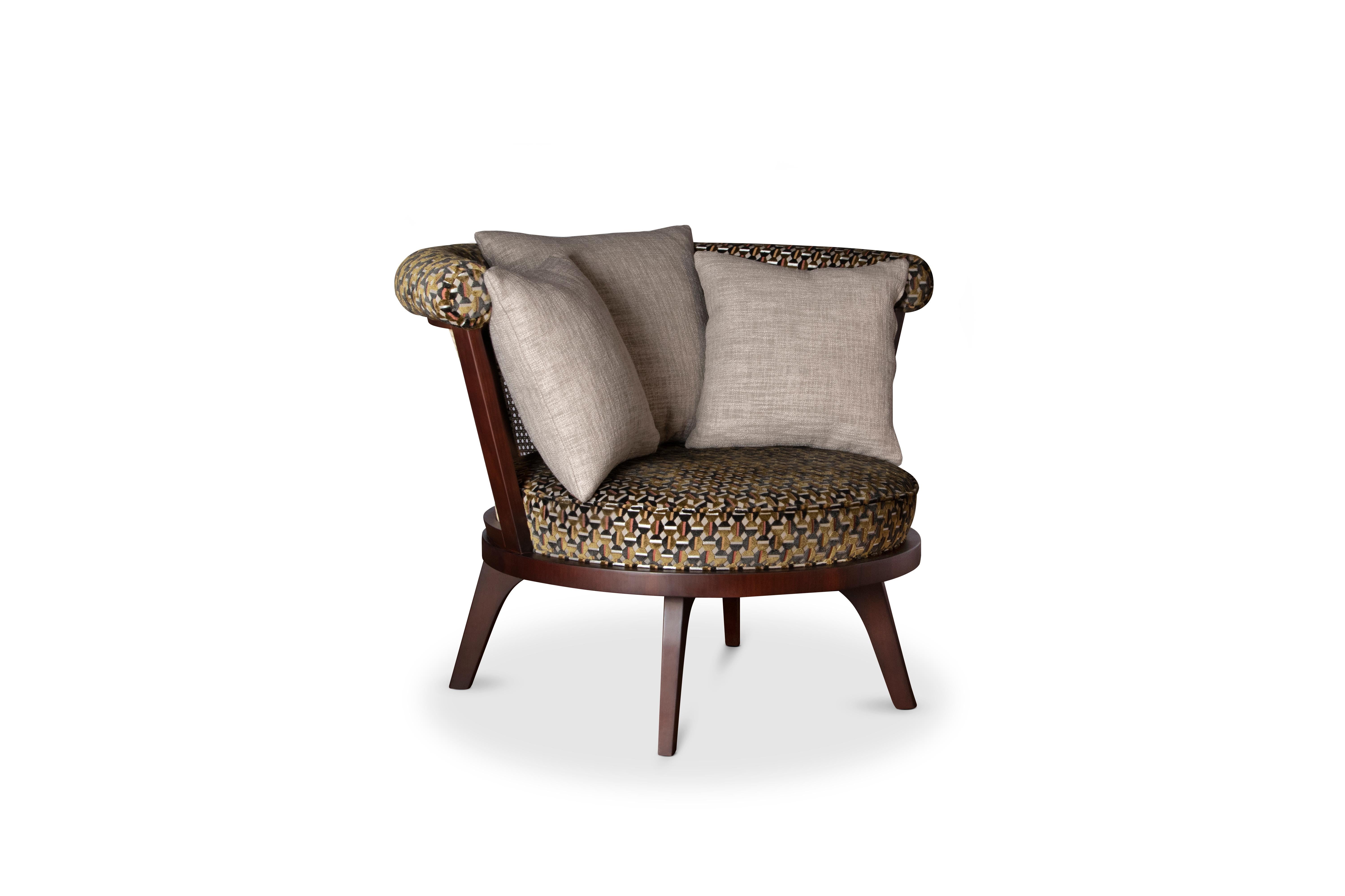 21st Century Rattan Walnut Wood George Armchair In New Condition For Sale In RIO TINTO, PT