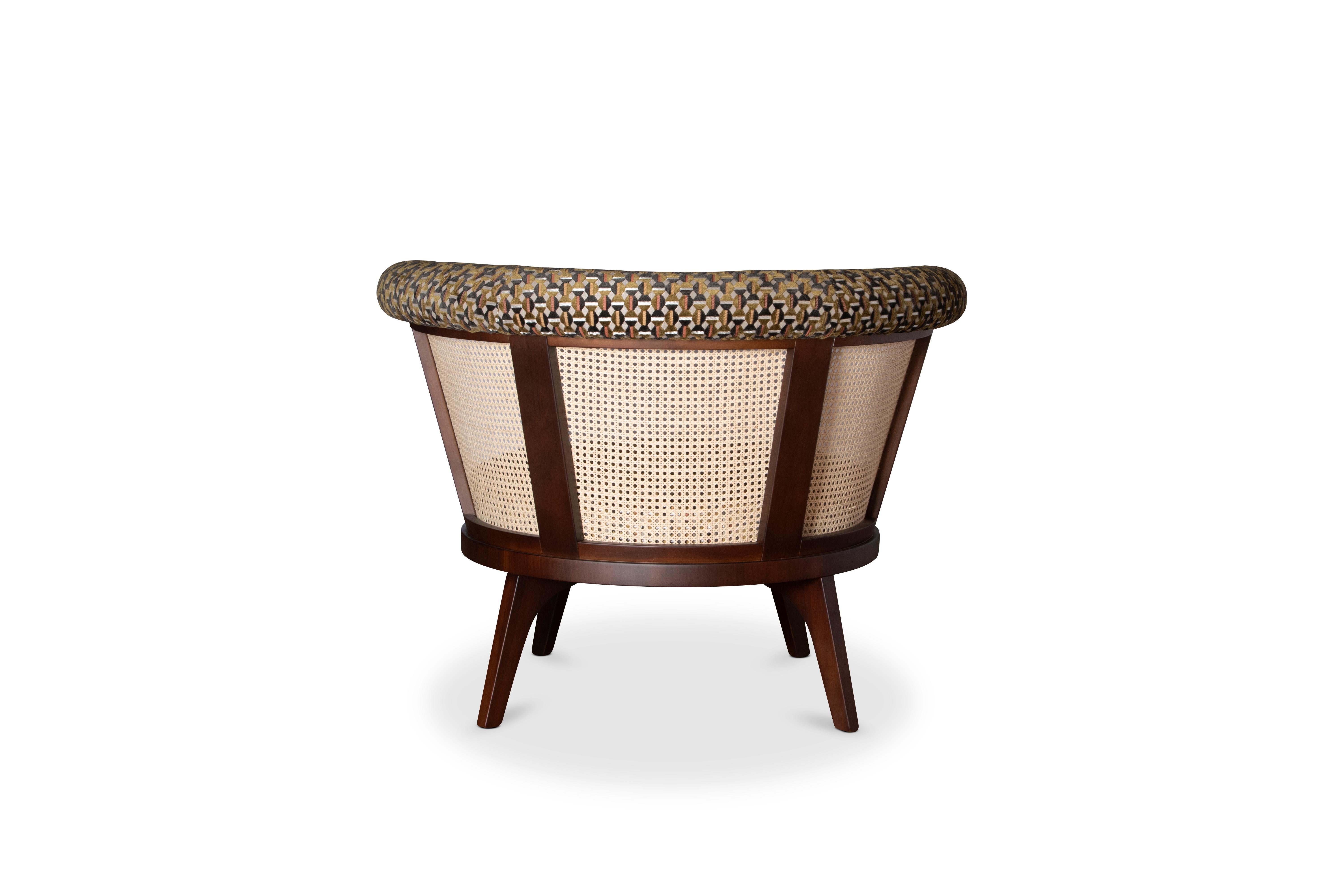 Contemporary 21st Century Rattan Walnut Wood George Armchair For Sale