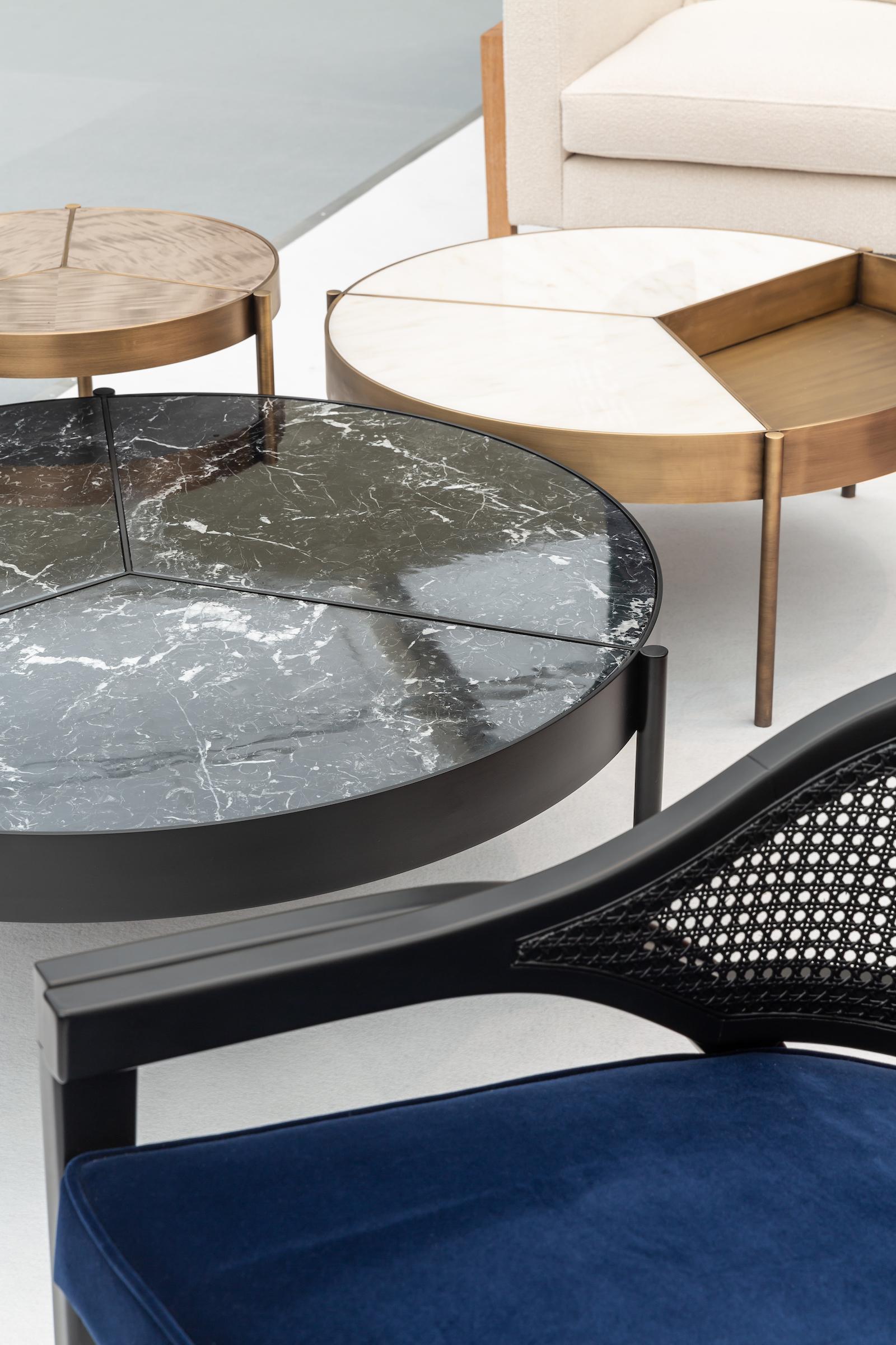 Contemporary Ray Coffee Table, Bronze Structure and Nero Marquina Top, Handcrafted by Duistt For Sale