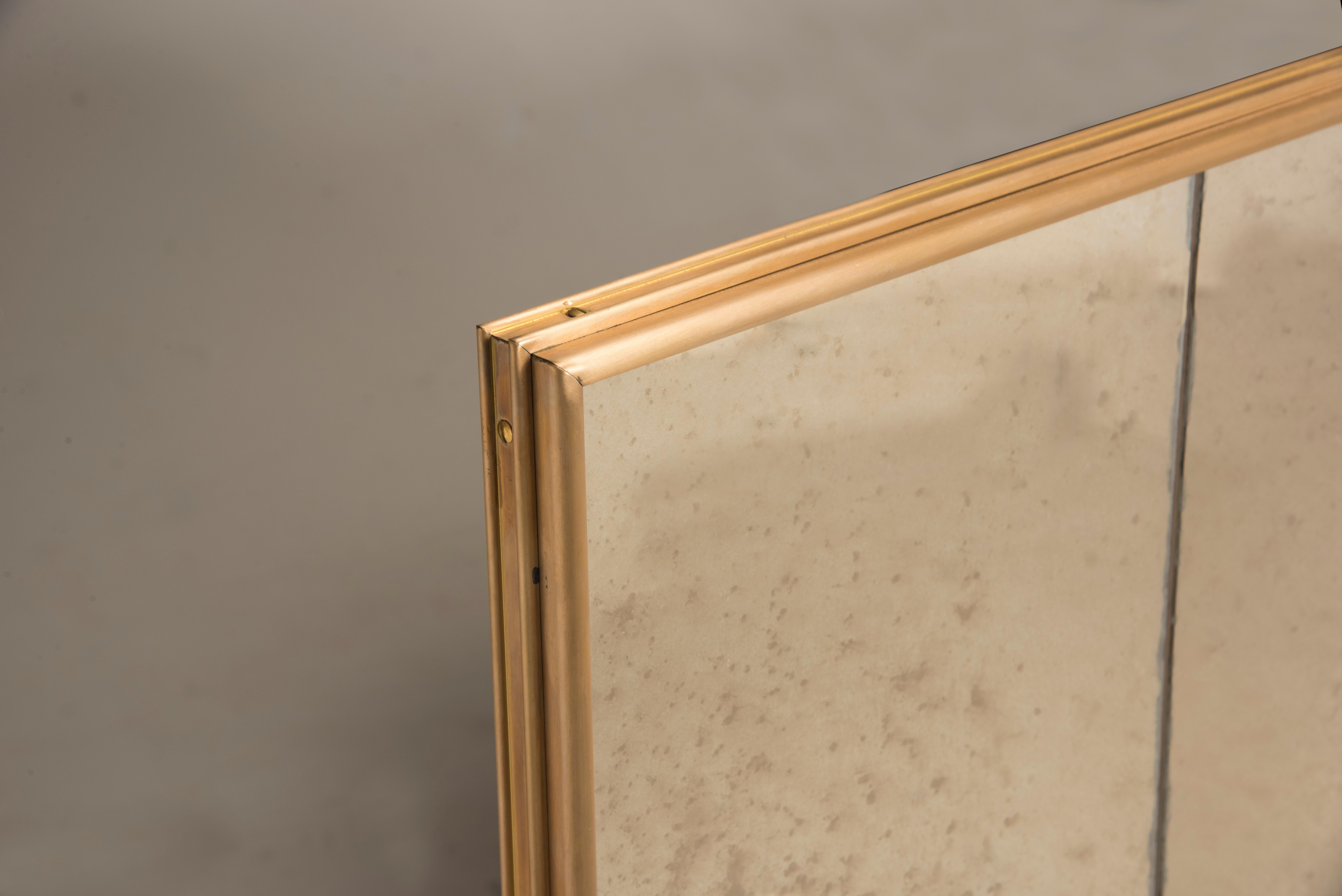 Italian 21st Century Rectangular Art Deco Style Paneled Brass Classic Mirror 100 x 200cm For Sale