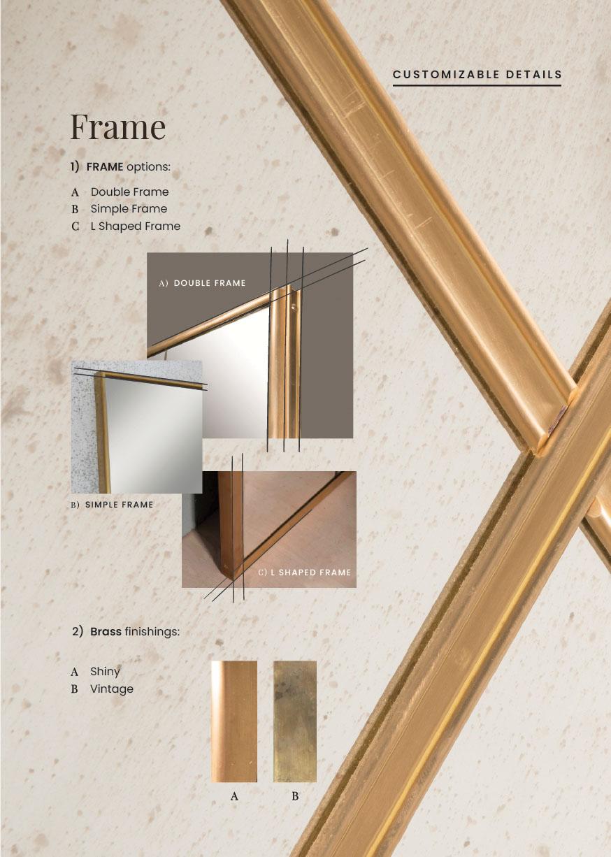 21st Century Rectangular Art Deco Style Paneled Brass Classic Mirror 110x160 cm For Sale 9