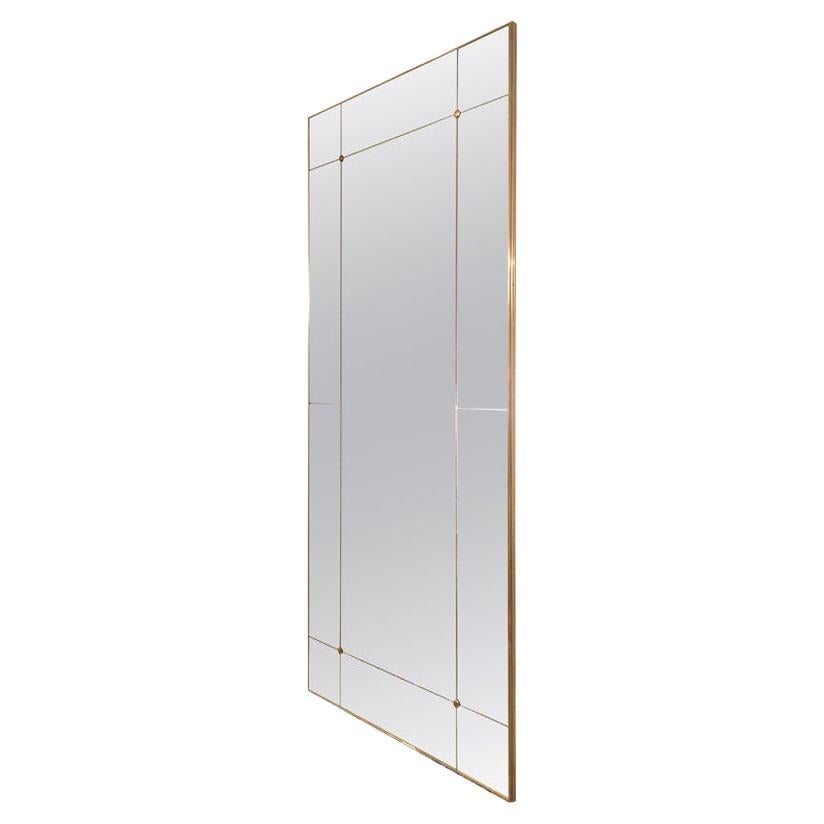 21st Century Rectangular Art Deco Style Paneled Brass Classic Mirror 80 x 150 cm For Sale