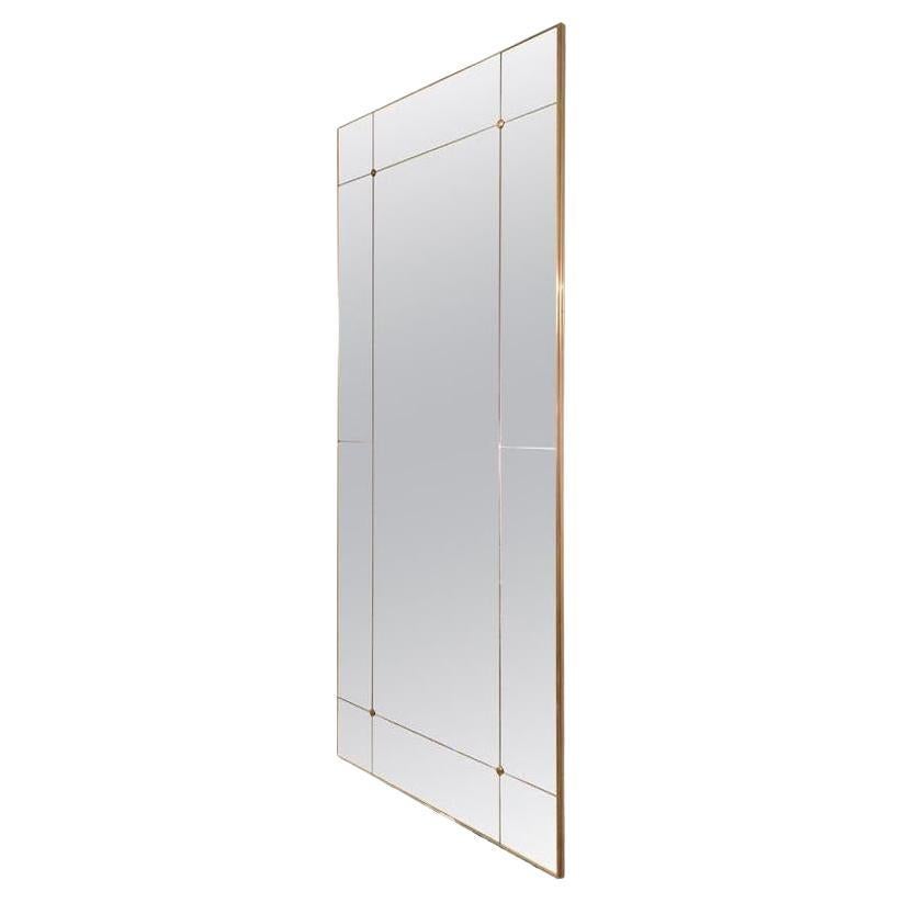 Specchio classico rettangolare del 21° secolo in stile Art Deco con pannelli in ottone 110x160 cm