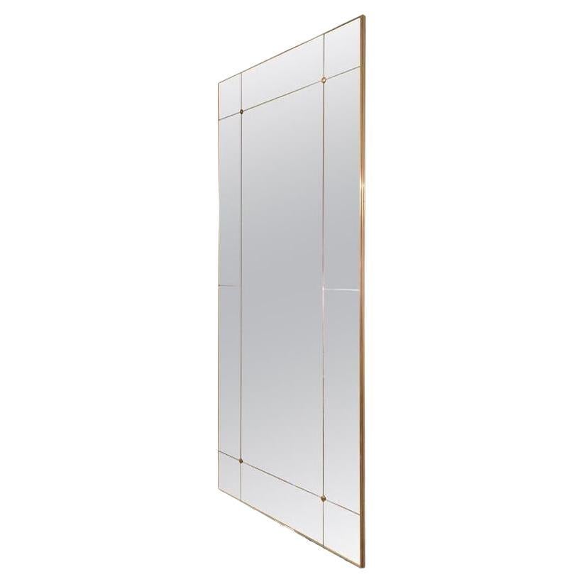 21st Century Rectangular Art Deco Style Paneled Brass Classic Mirror 110x160 cm For Sale