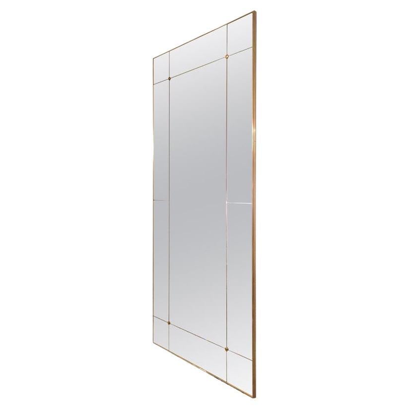 Miroir rectangulaire de style Art déco du 21e siècle à panneaux en laiton vieilli 110x210