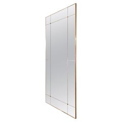 21st Century Rectangular Art Deco Style Paneled Brass Distressed Mirror 110x210