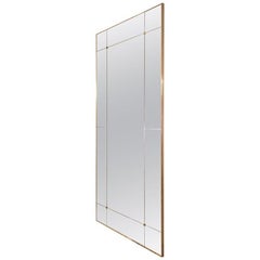 21st Century Rectangular Art Deco Style Paneled Distressed Glass Brass Mirror