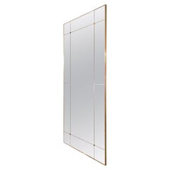 21st Century Rectangular Art Deco Style Paneled Distressed Glass Brass Mirror