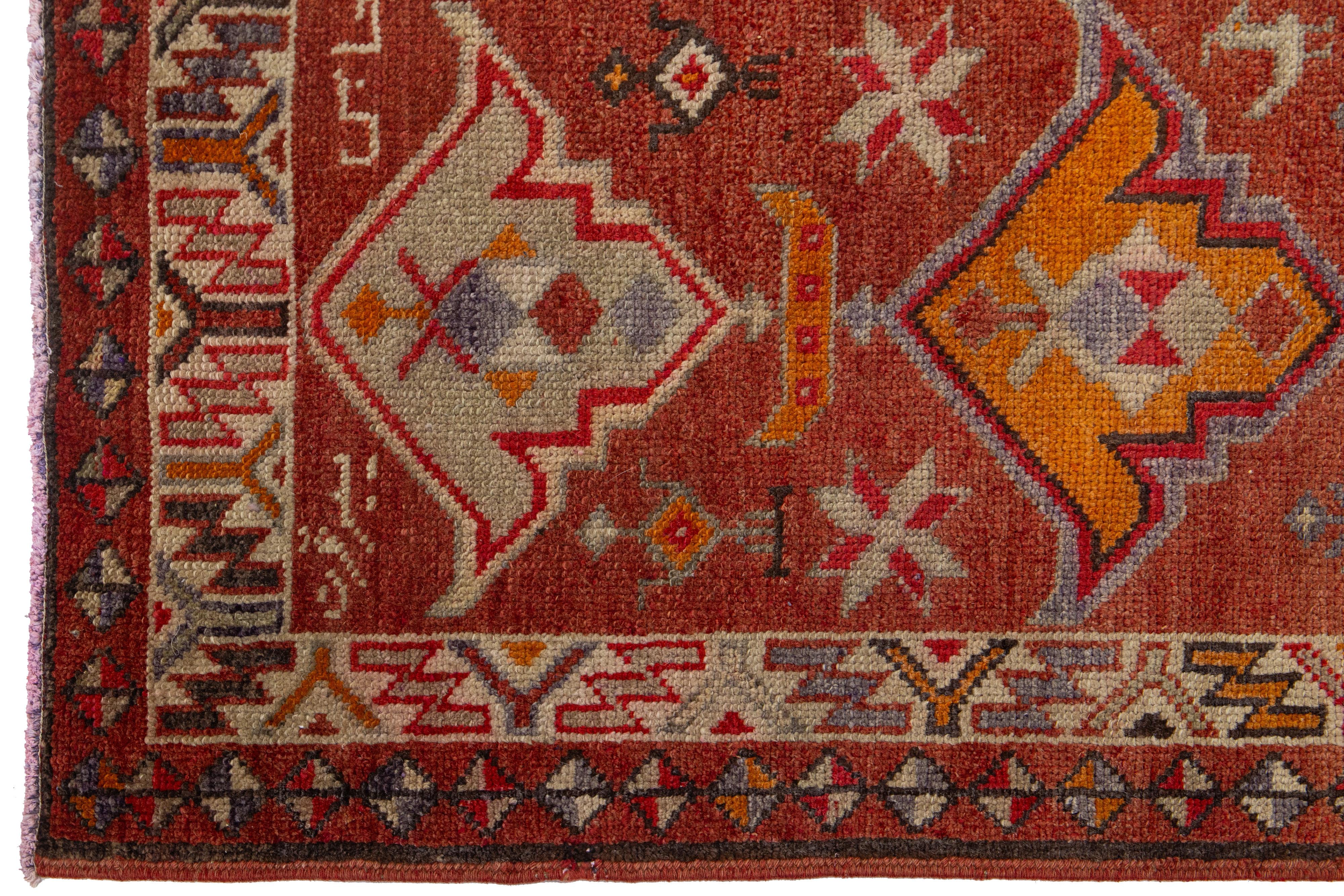 21st Century Red Anatolian Turkish Runner Handmade with Tribal Motif  In Excellent Condition For Sale In Norwalk, CT