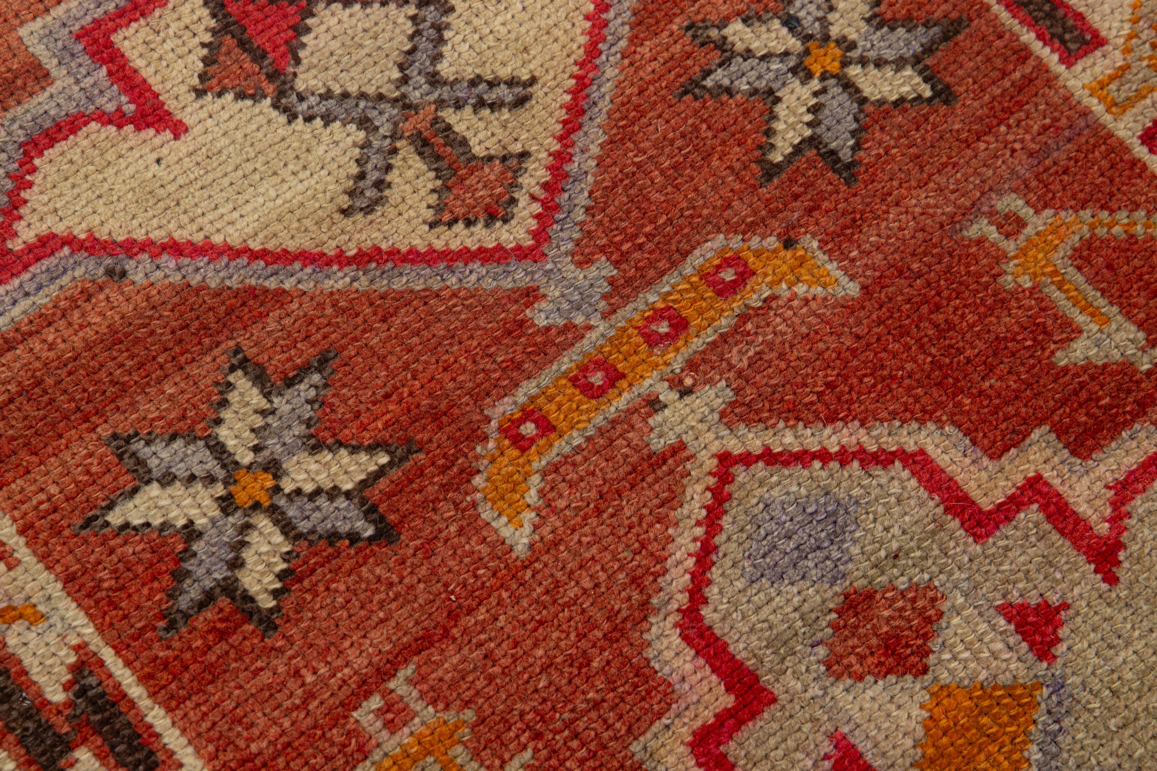 Wool 21st Century Red Anatolian Turkish Runner Handmade with Tribal Motif  For Sale