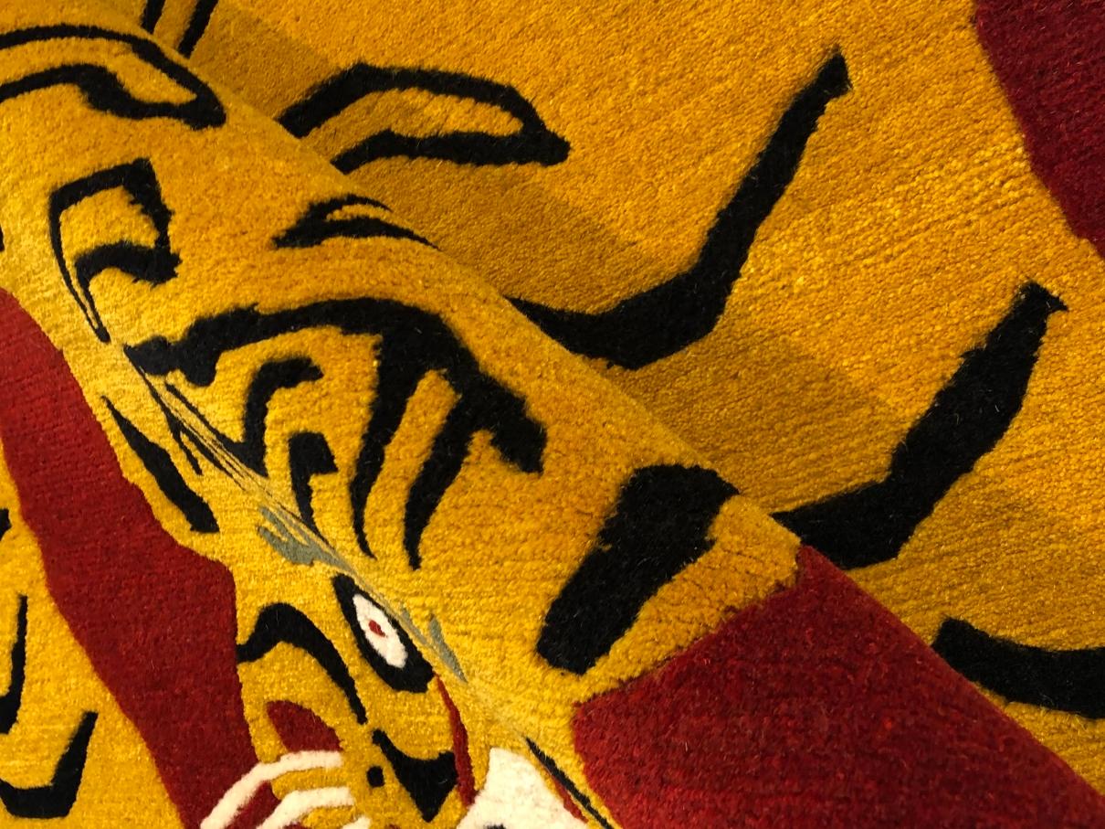 21st Century Red and Yellow Tiger Tibetan Rug Prayer, 2019 4