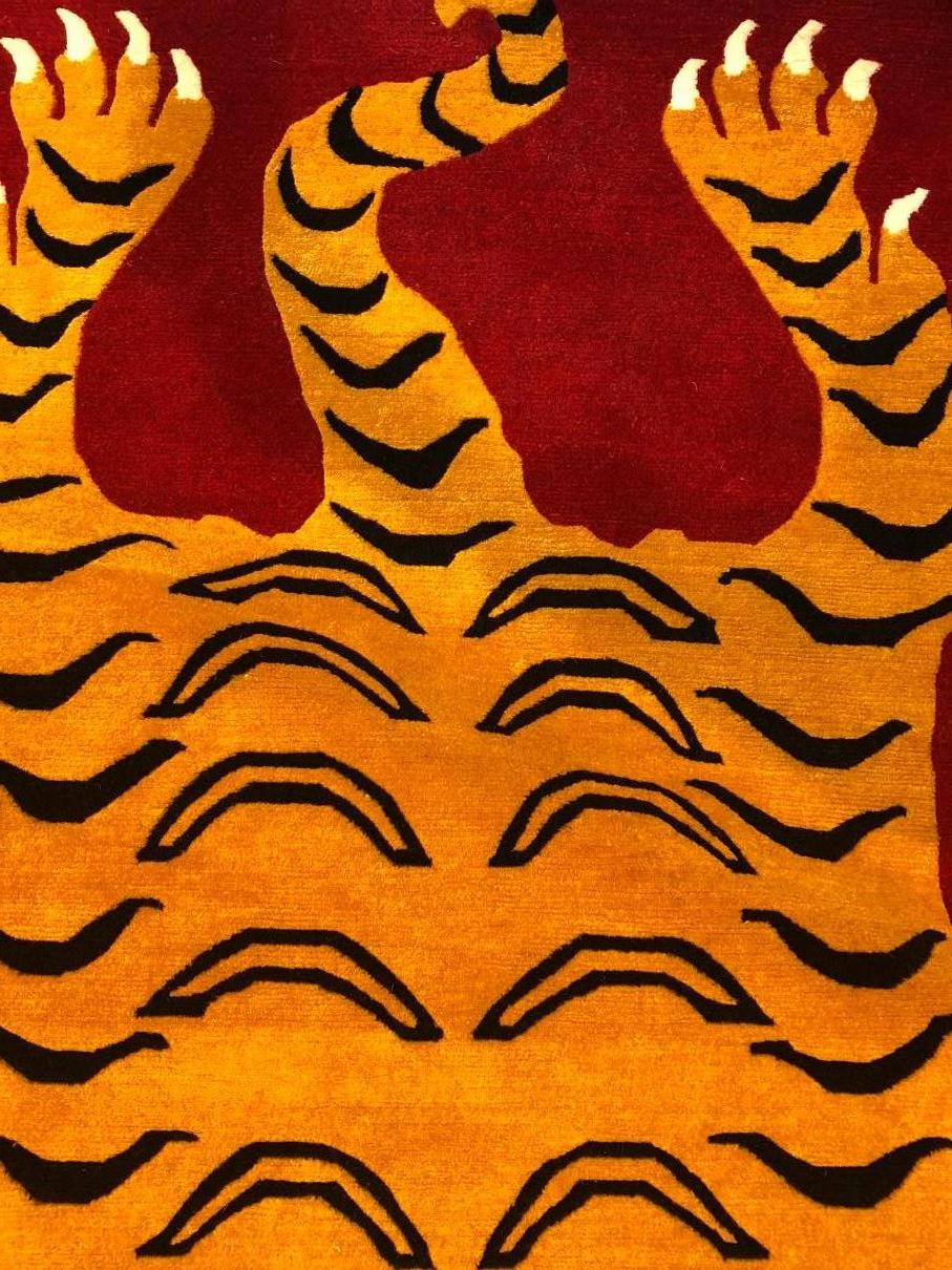 21st Century Red and Yellow Tiger Tibetan Rug Prayer, 2019 7