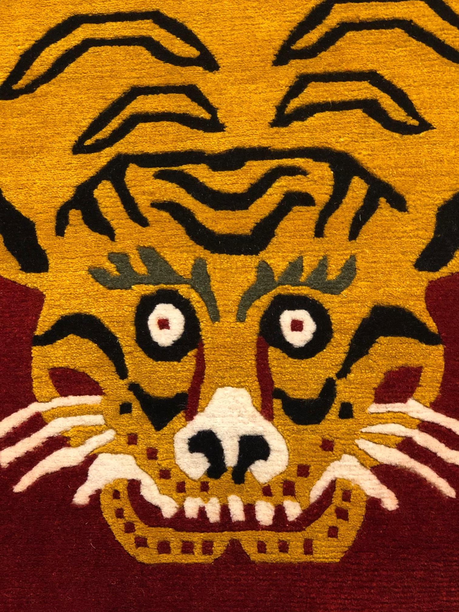 Hand-Knotted 21st Century Customizable Red and Yellow Tiger Tibetan Prayer Rug , 2019