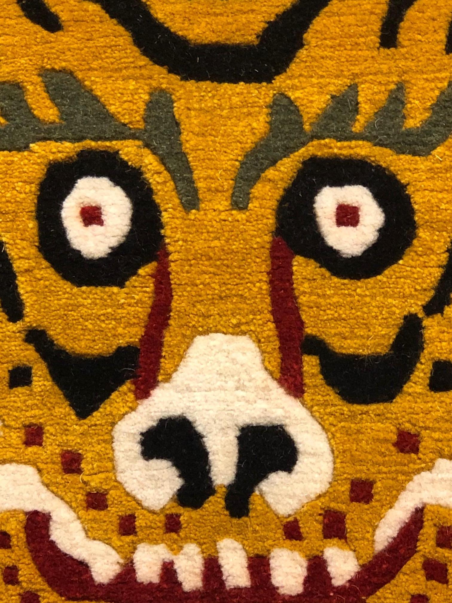 21st Century Red and Yellow Tiger Tibetan Rug Prayer, 2019 (Handgeknüpft)