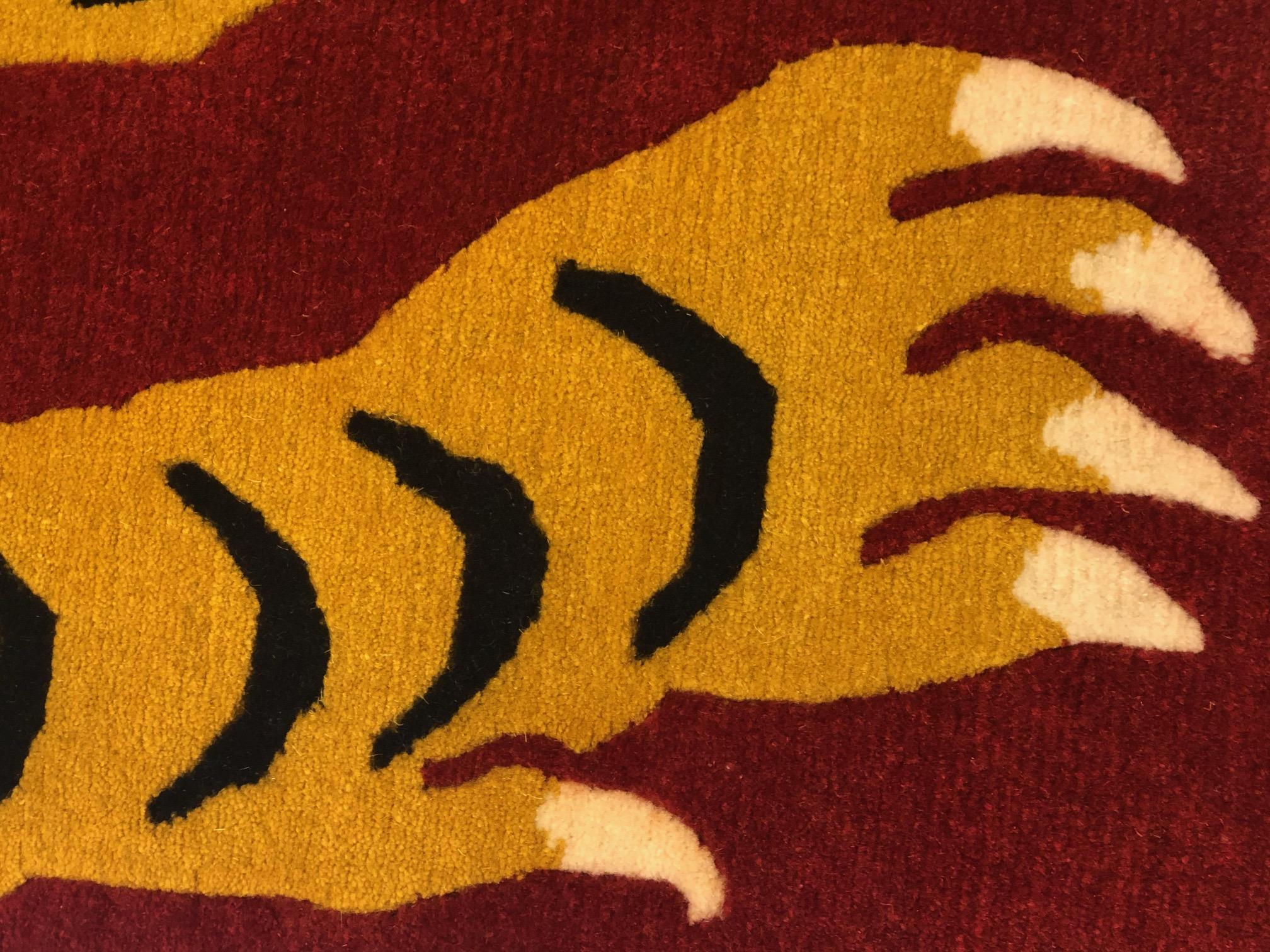 21st Century Red and Yellow Tiger Tibetan Rug Prayer, 2019 (Wolle)
