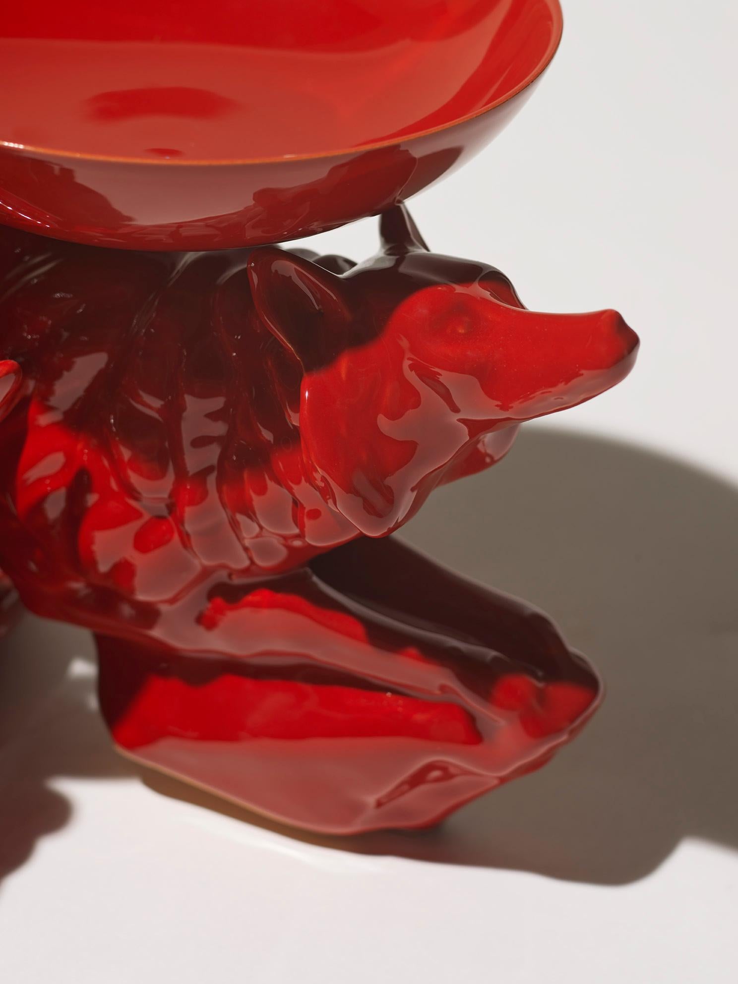 Enameled 21st Century Italy Red Fox Sculpture Ceramica Gatti designer A. Anastasio For Sale