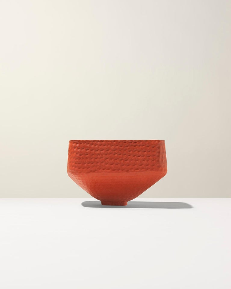 Italian 21st Century Red Matt Hammered Bowl by Ceramica Gatti, designer A. Anastasio For Sale