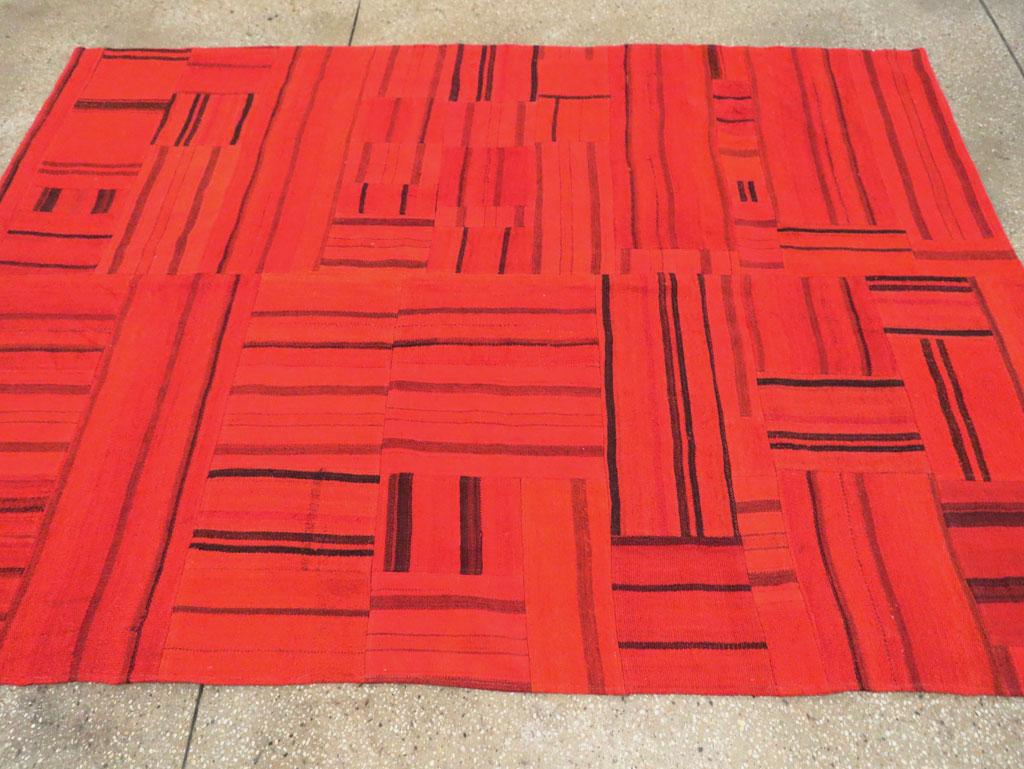Contemporary 21st Century Red Patchwork Style Turkish Flat-Weave Kilim Accent Carpet For Sale