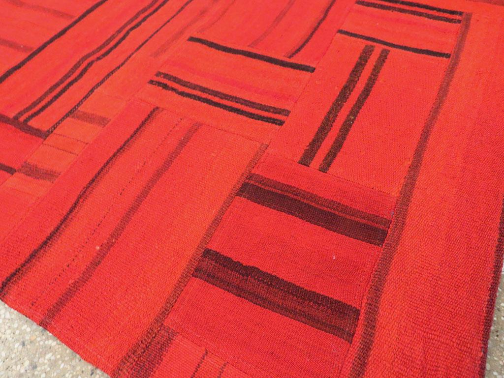 21st Century Red Patchwork Style Turkish Flat-Weave Kilim Accent Carpet For Sale 1