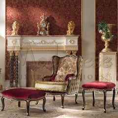 21st Century Red Satin and Dark Walnut Piano Stool by Modenese Gastone Interiors