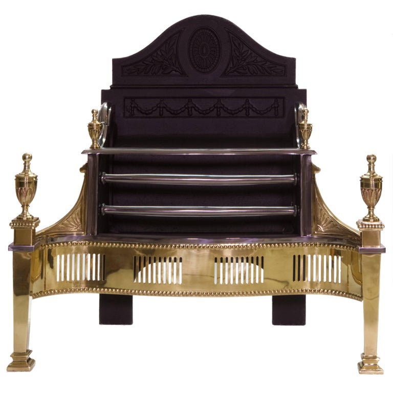 21st Century Regency Brass And Cast Iron Fireplace Basket For Sale