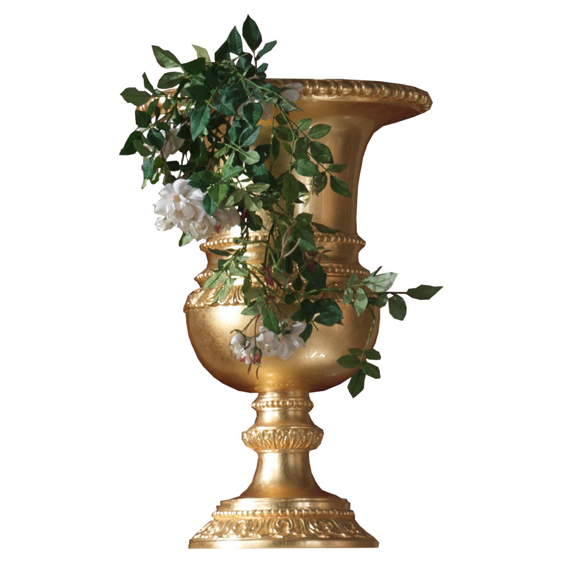 Vase en bois de la Renaissance du 21e siècle avec finition dorée par Modenese Gastone