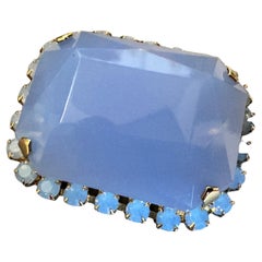 21st Century Retro Opalescent Blue Resin and Gilded Metal Coppola & Toppo Brooch