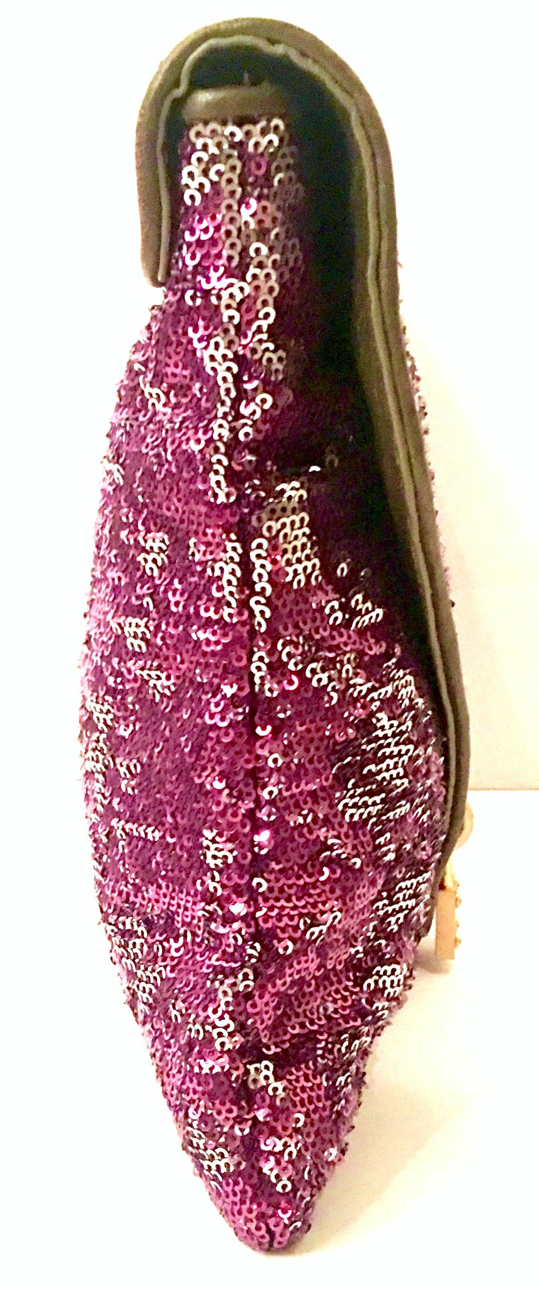 Pink 21st Century Reverse Sequin & Leather Envelope Clutch Handbag By, Alexis Hudson