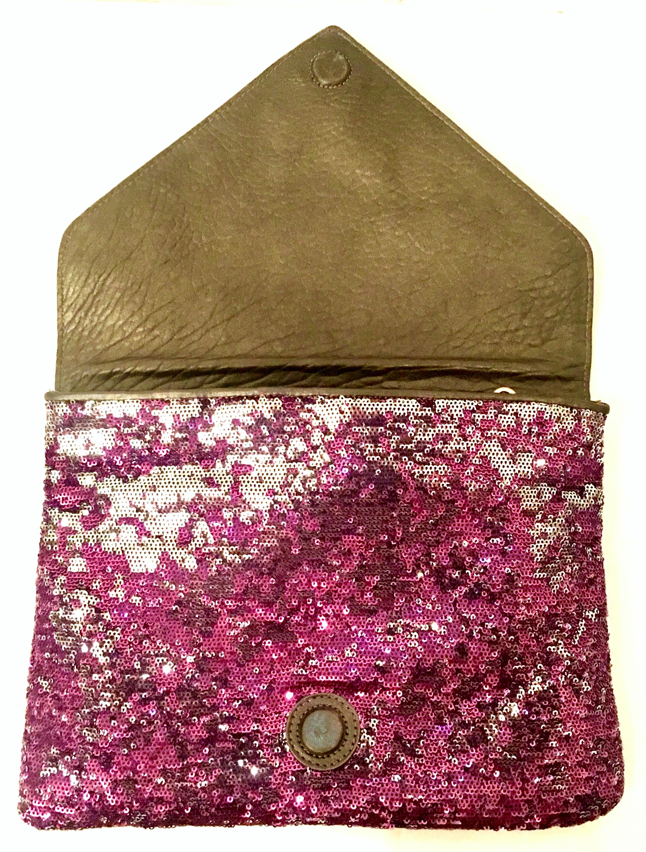 Women's or Men's 21st Century Reverse Sequin & Leather Envelope Clutch Handbag By, Alexis Hudson