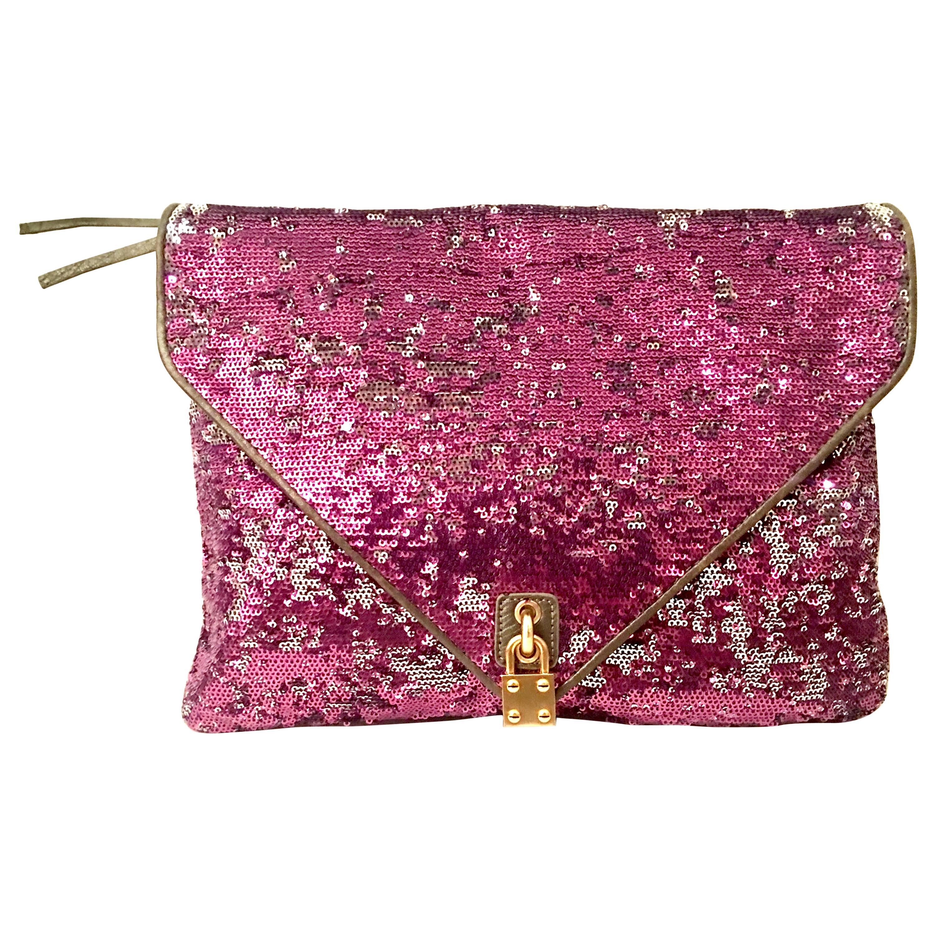 21st Century Reverse Sequin & Leather Envelope Clutch Handbag By, Alexis Hudson