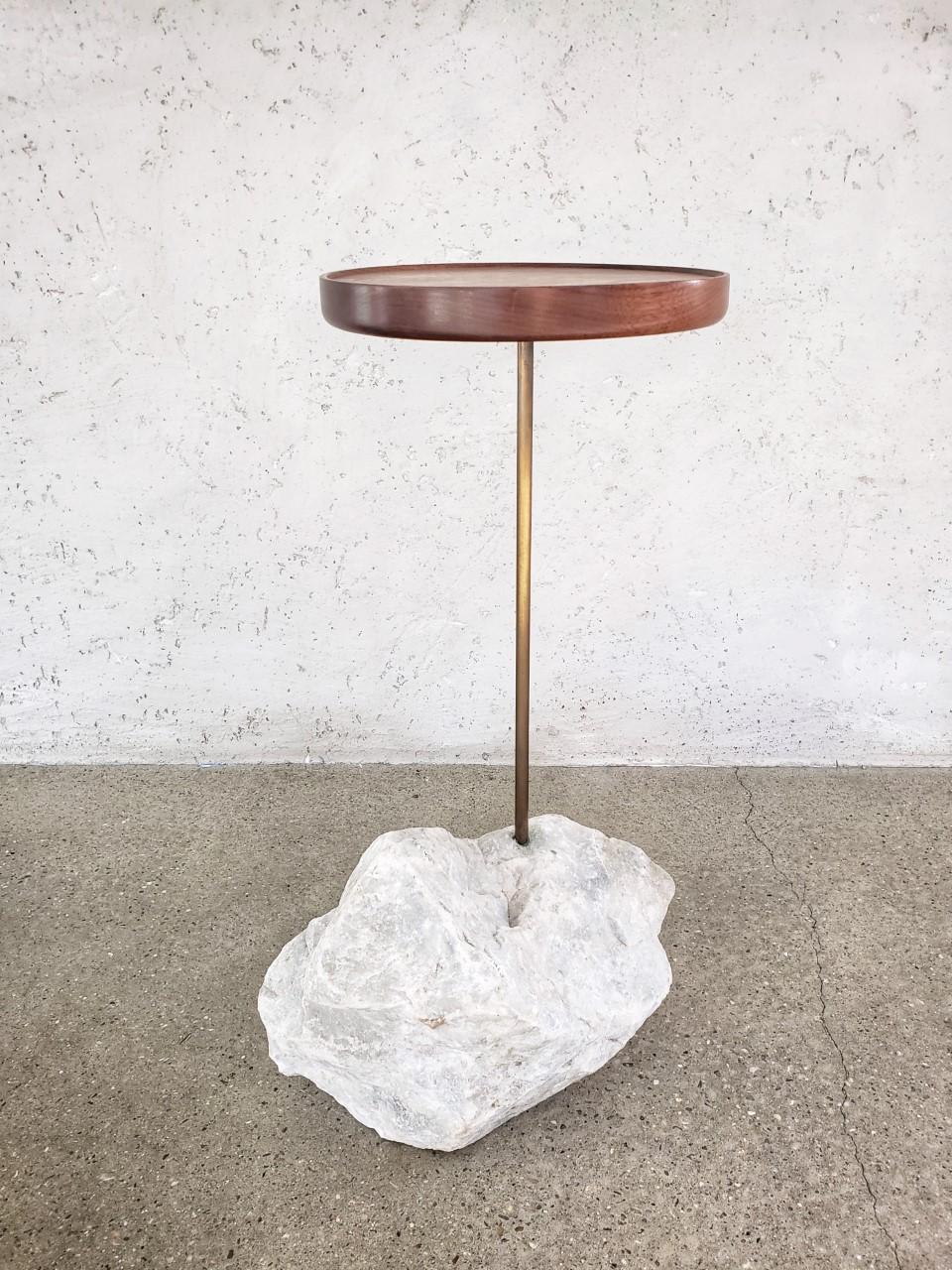 American 21st Century Walnut / Stone Table by Designer Michael Javidi For Sale
