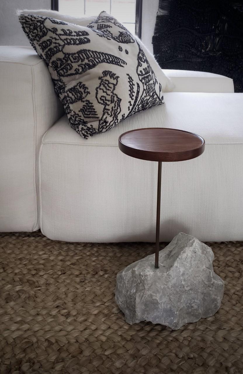 21st Century Walnut / Stone Table by Designer Michael Javidi In New Condition For Sale In Chicago, IL