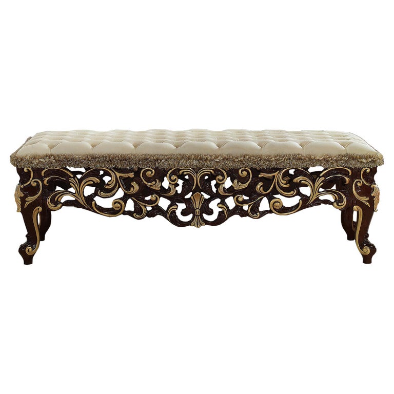 21st Century RococoInspired Handcarved Bed Bench by Modenese Interiors