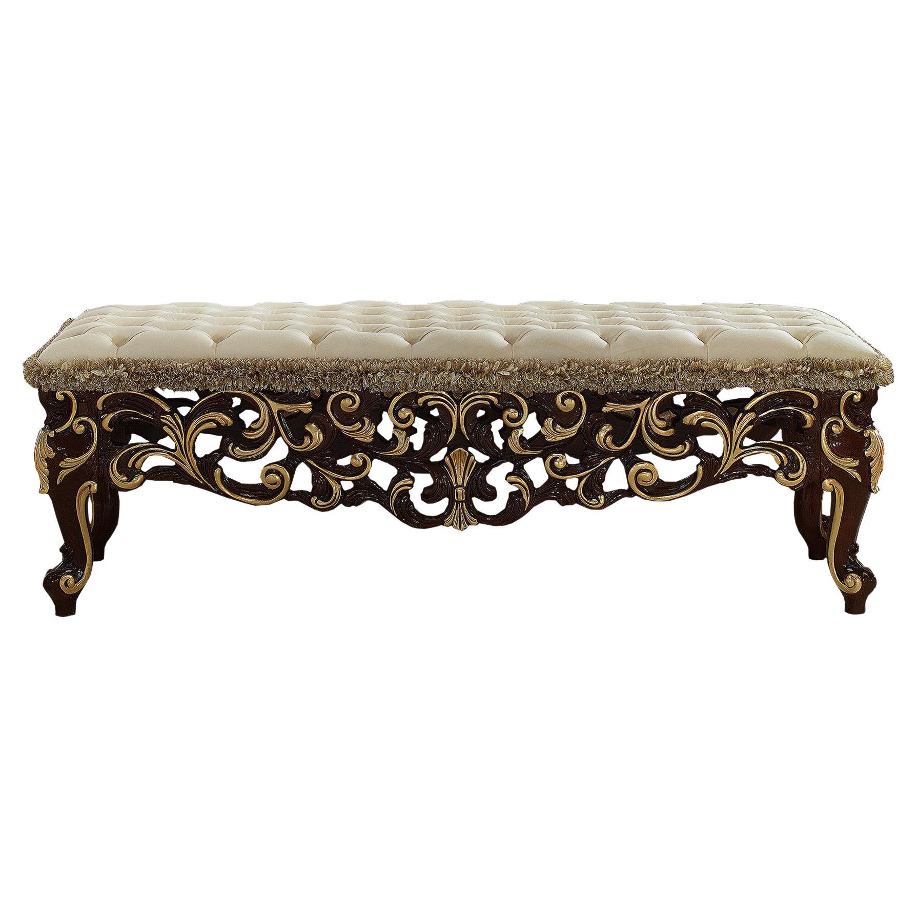 21st Century Rococo-Inspired Handcarved Bed Bench by Modenese Interiors For Sale