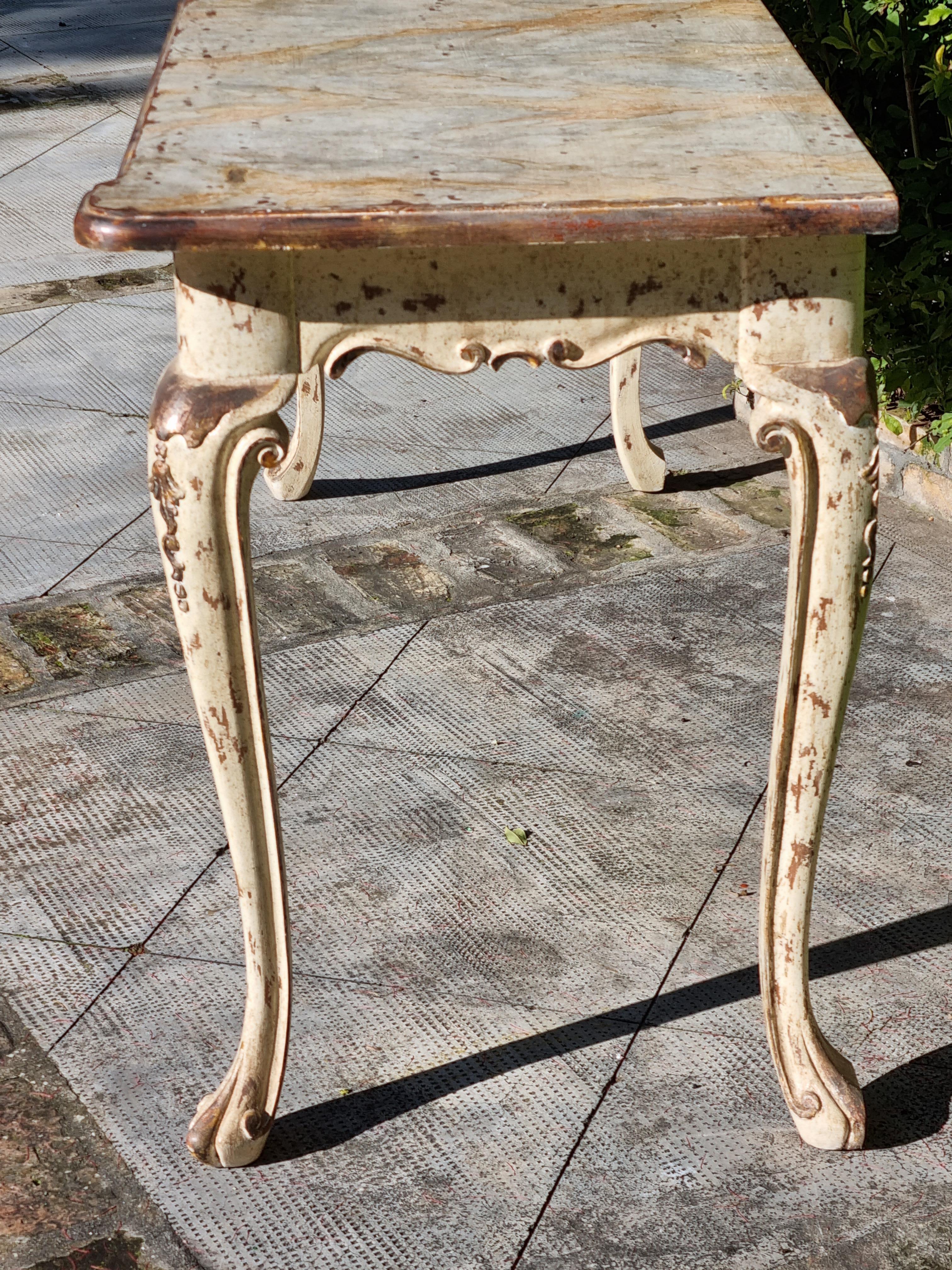 Rococo 21st Century Rococò Style Italian Hand-Carved and Hand-Painted Console Table For Sale