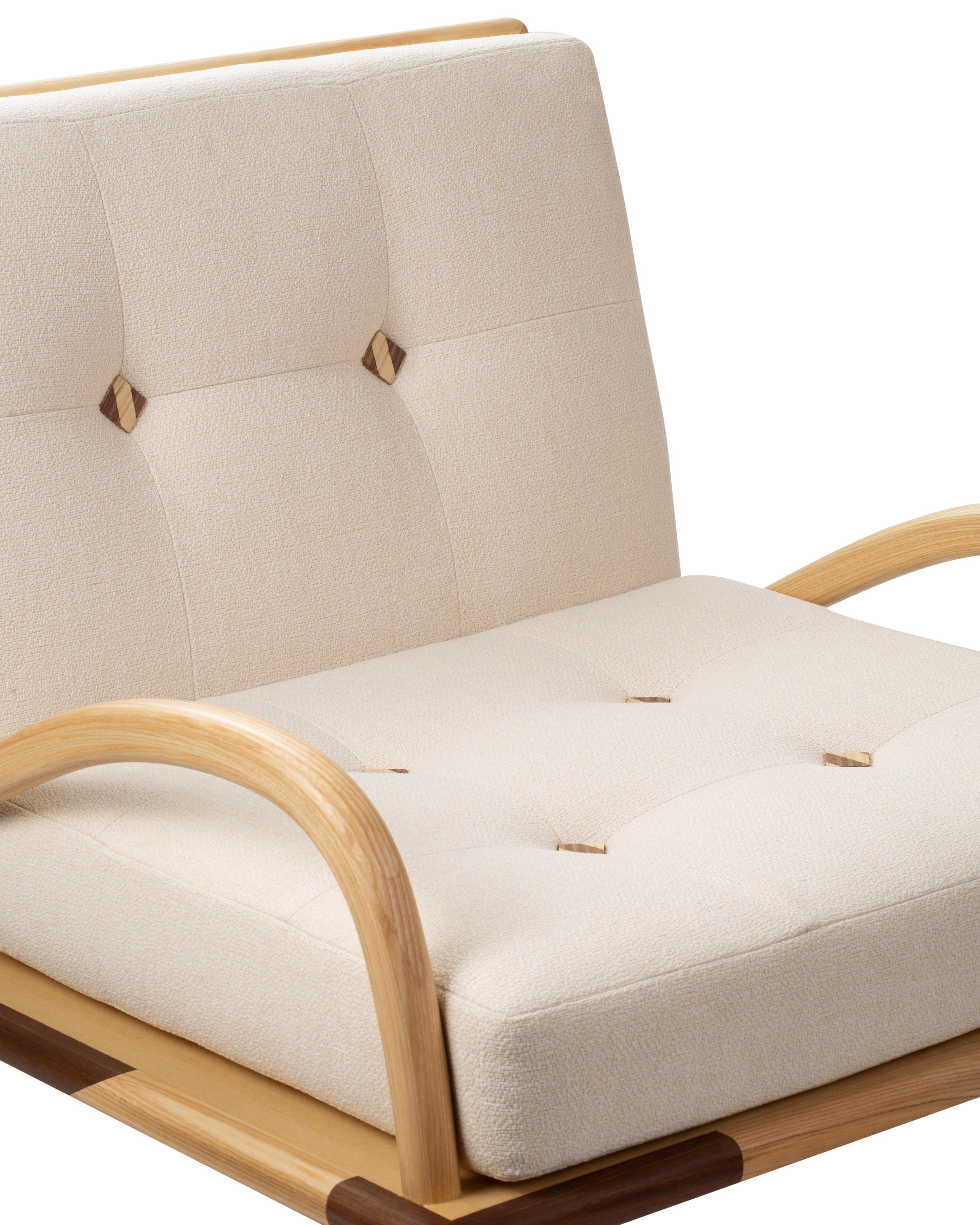 Hand-Crafted 21st Century Romanza Armchair in Ash, Walnut, Quilted Fabric, Made in Italy For Sale