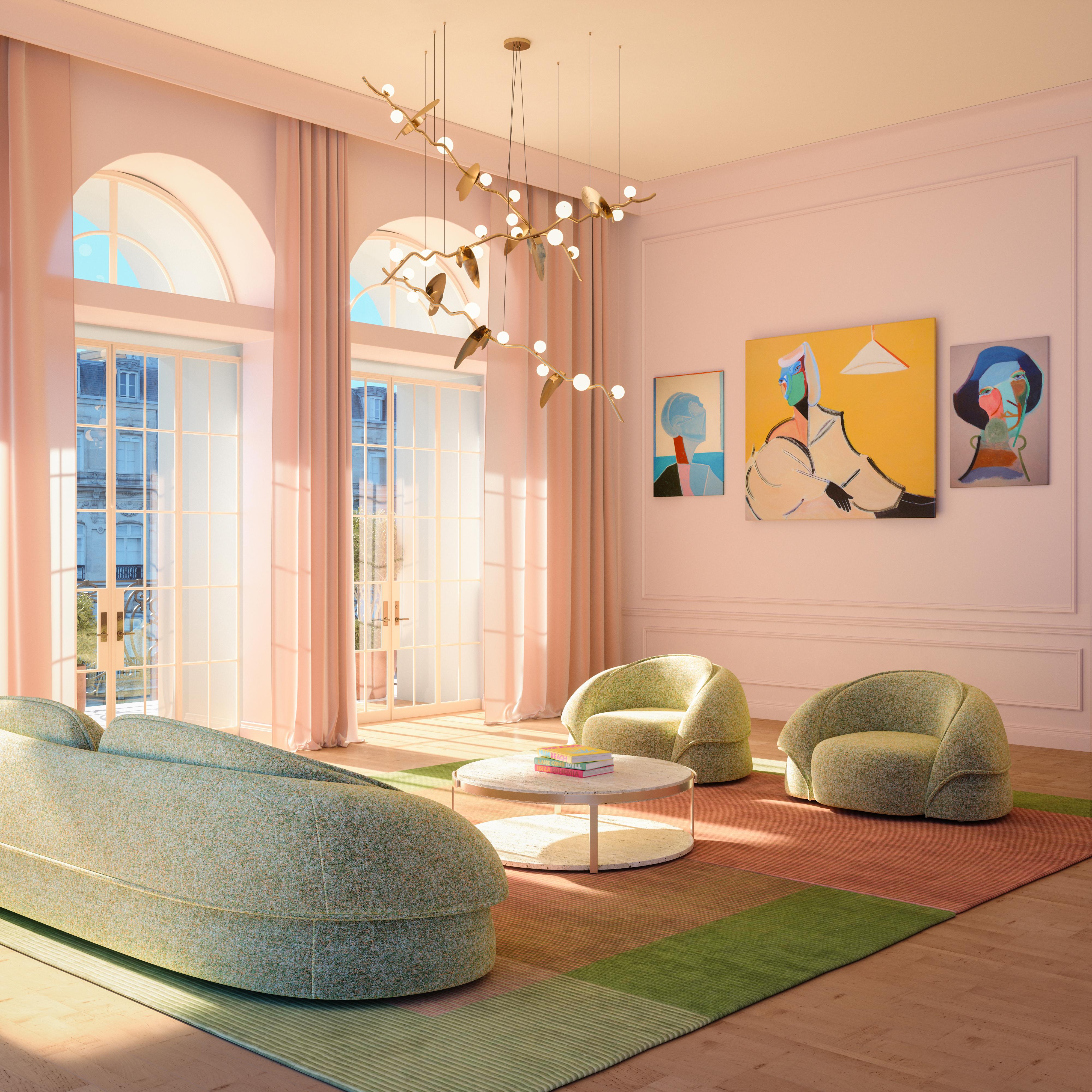 21st Century Romy Sessel Messing Casamance Lierna Stoff im Angebot 4